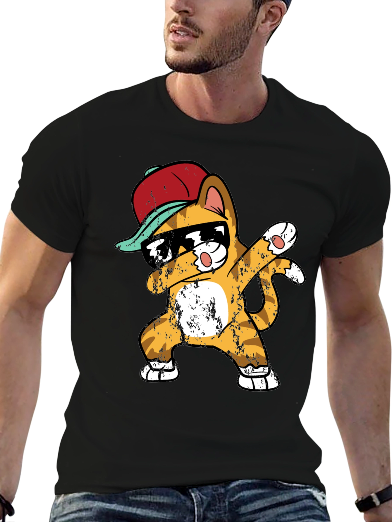 Black Cool Cat Dabbing T-Shirt view 6