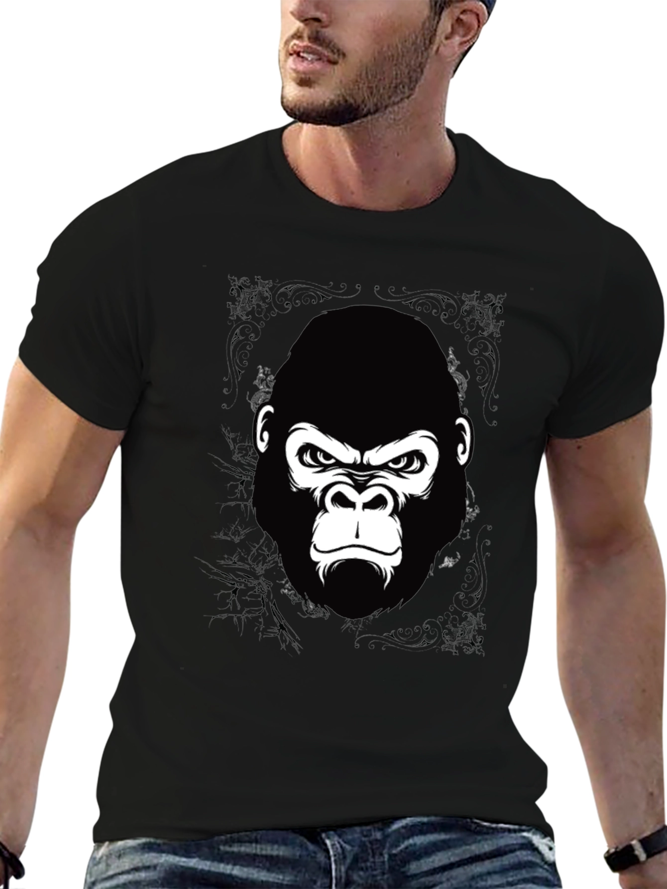 Black Gorilla Graphic Print Black T-Shirt for Men view 6