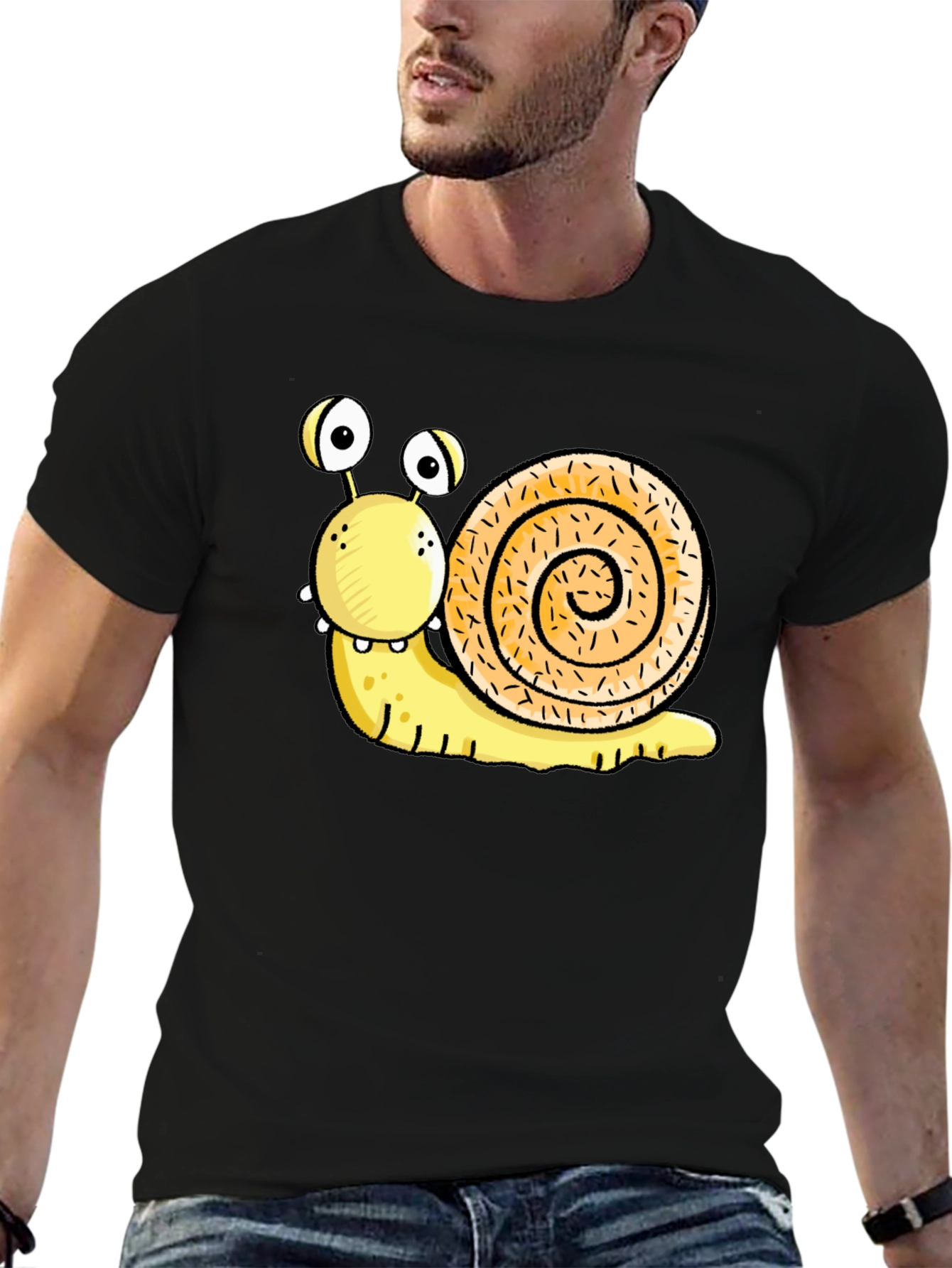Black Funny Snail Graphic Black T-Shirt view 6