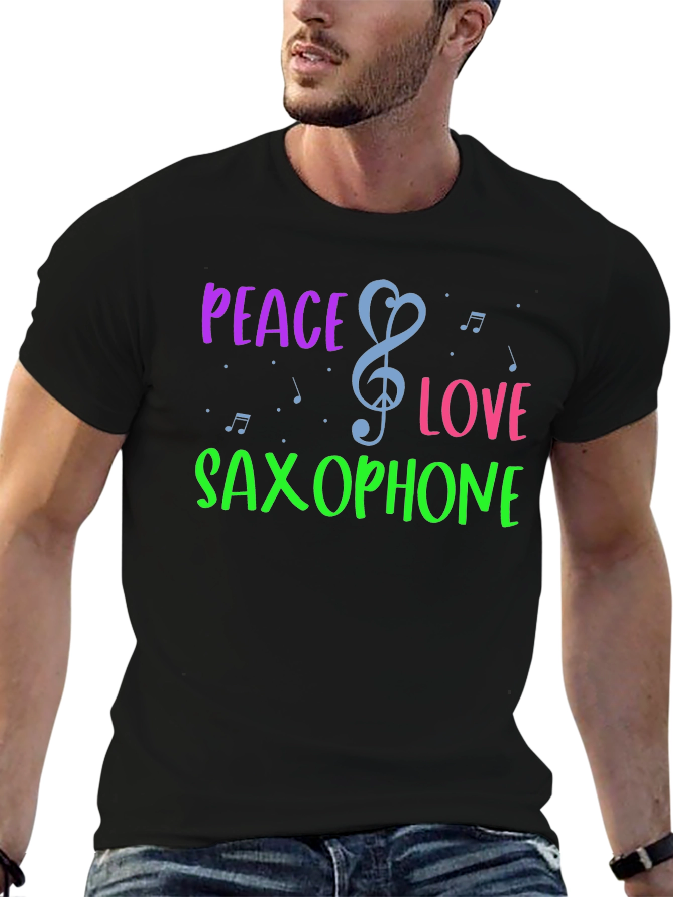 Black Peace Love Saxophone Graphic T-Shirt view 6