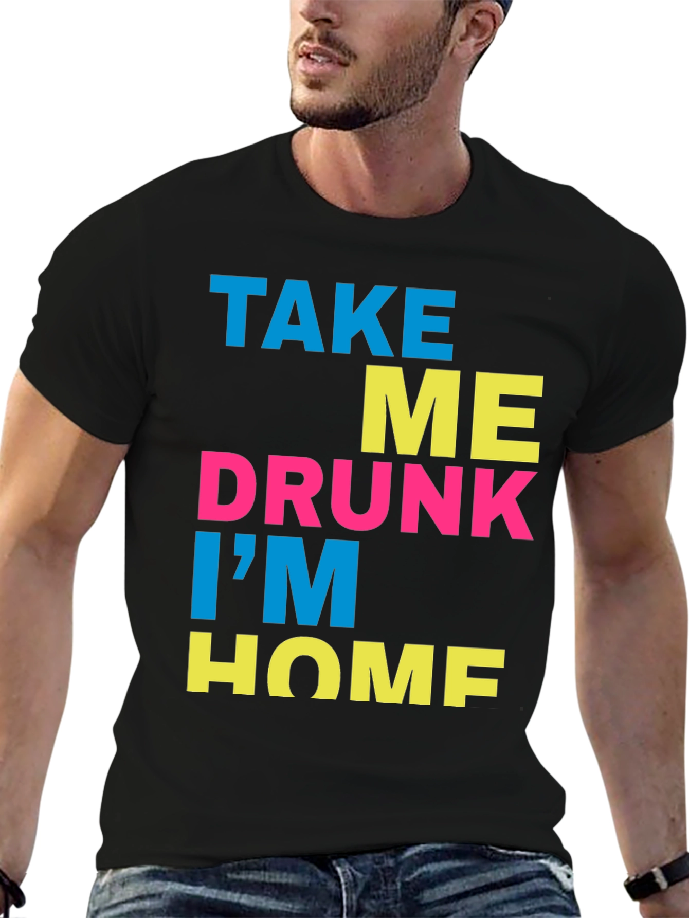 Black Take Me Drunk I'm Home T-Shirt - Funny Party Tee view 6