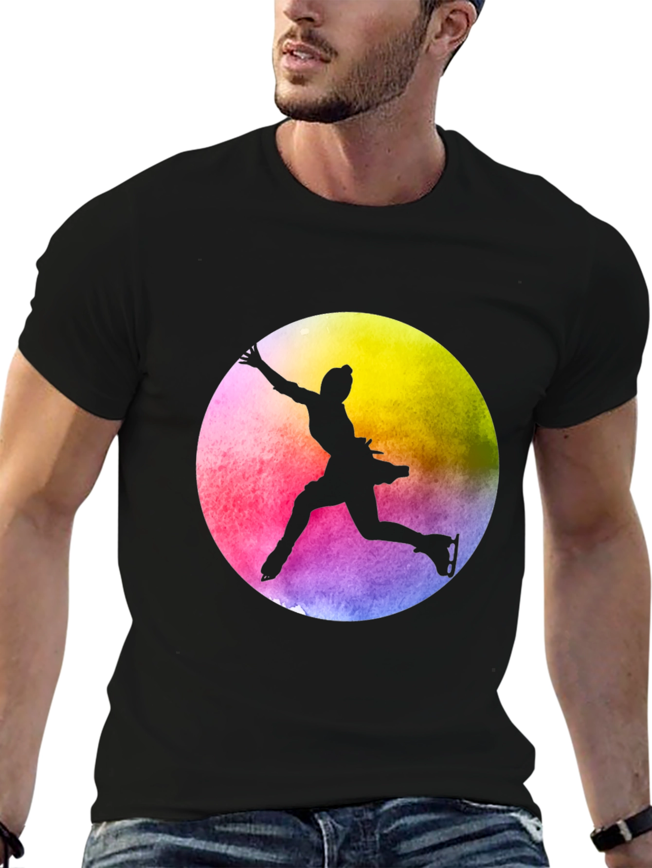 Black Figure Skater Silhouette Tee - Vibrant Colors view 6