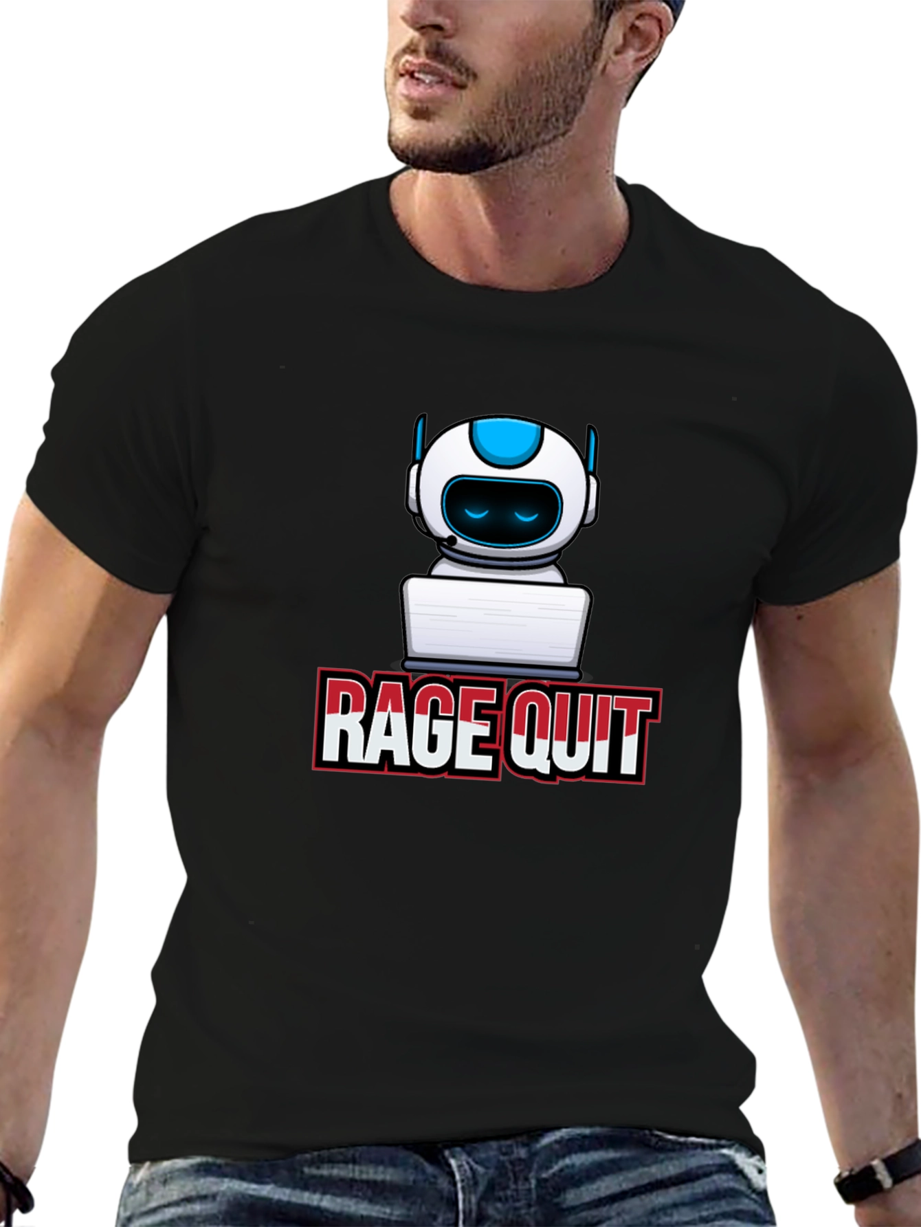 Black Rage Quit Robot Gamer T-Shirt - Black view 6