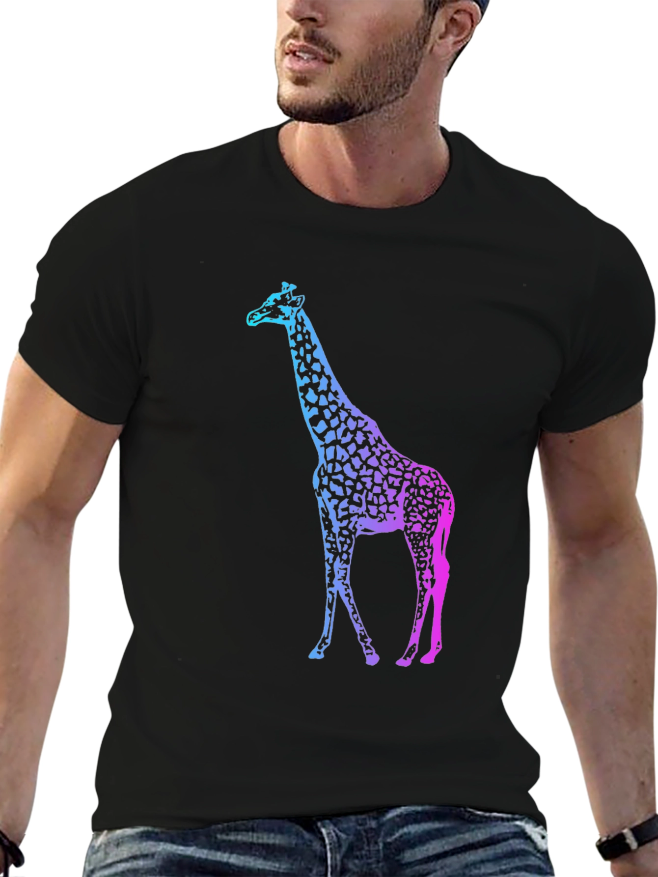 Black Gradient Giraffe Print Black T-Shirt view 6