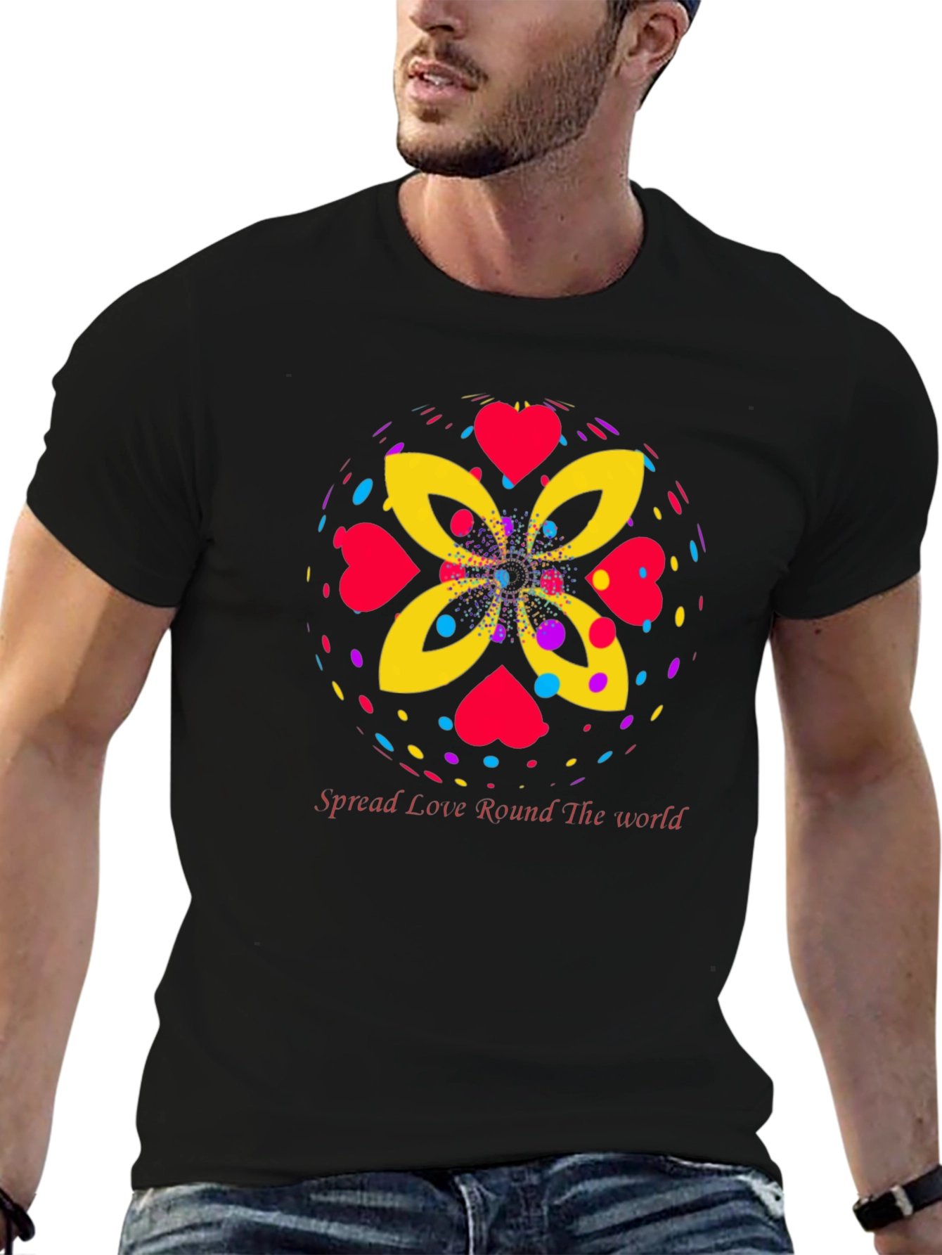 Black Spread Love Tee - Colorful Heart Design view 6