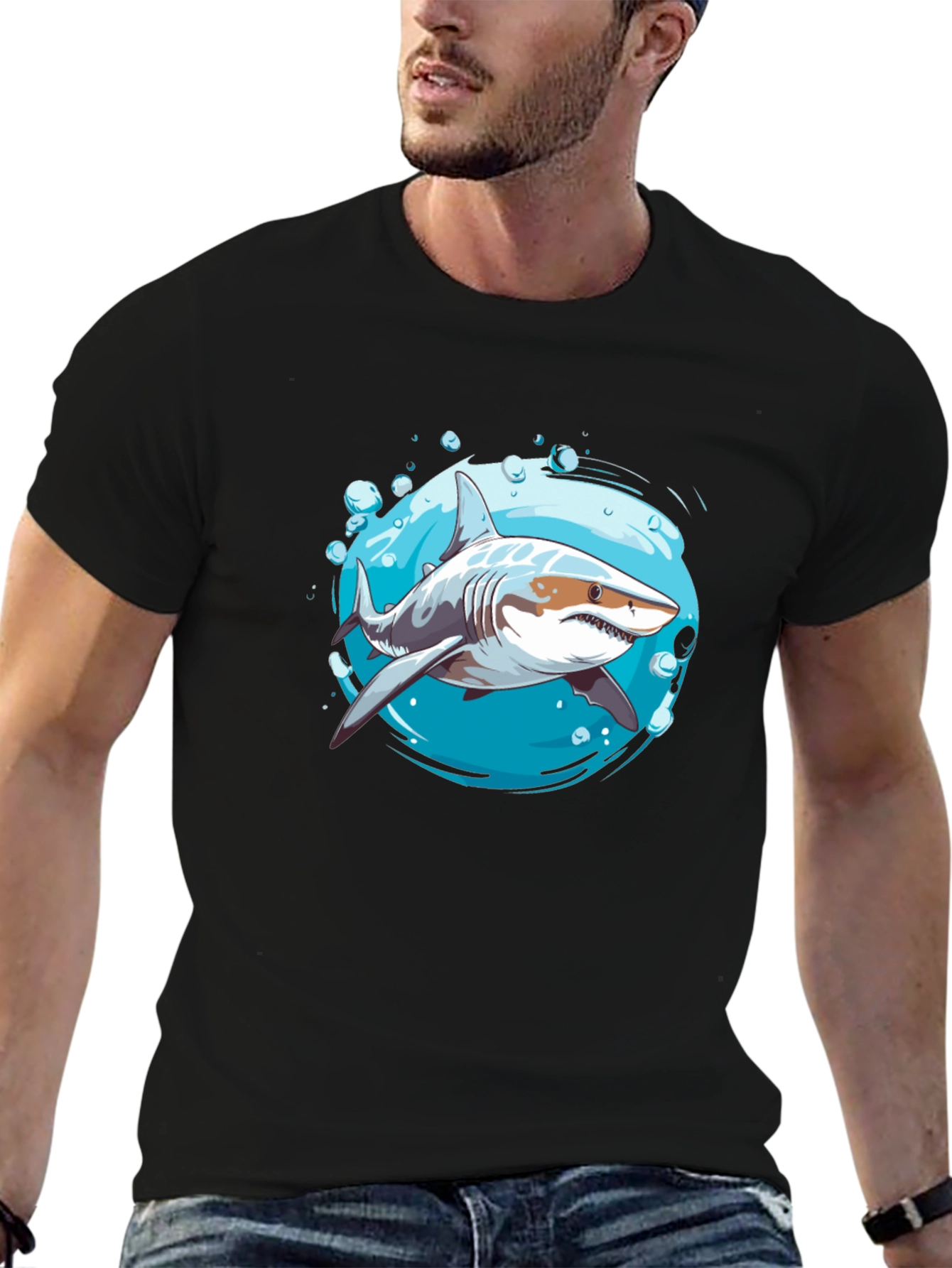 Black Shark Graphic T-Shirt - Ocean Life Design view 6