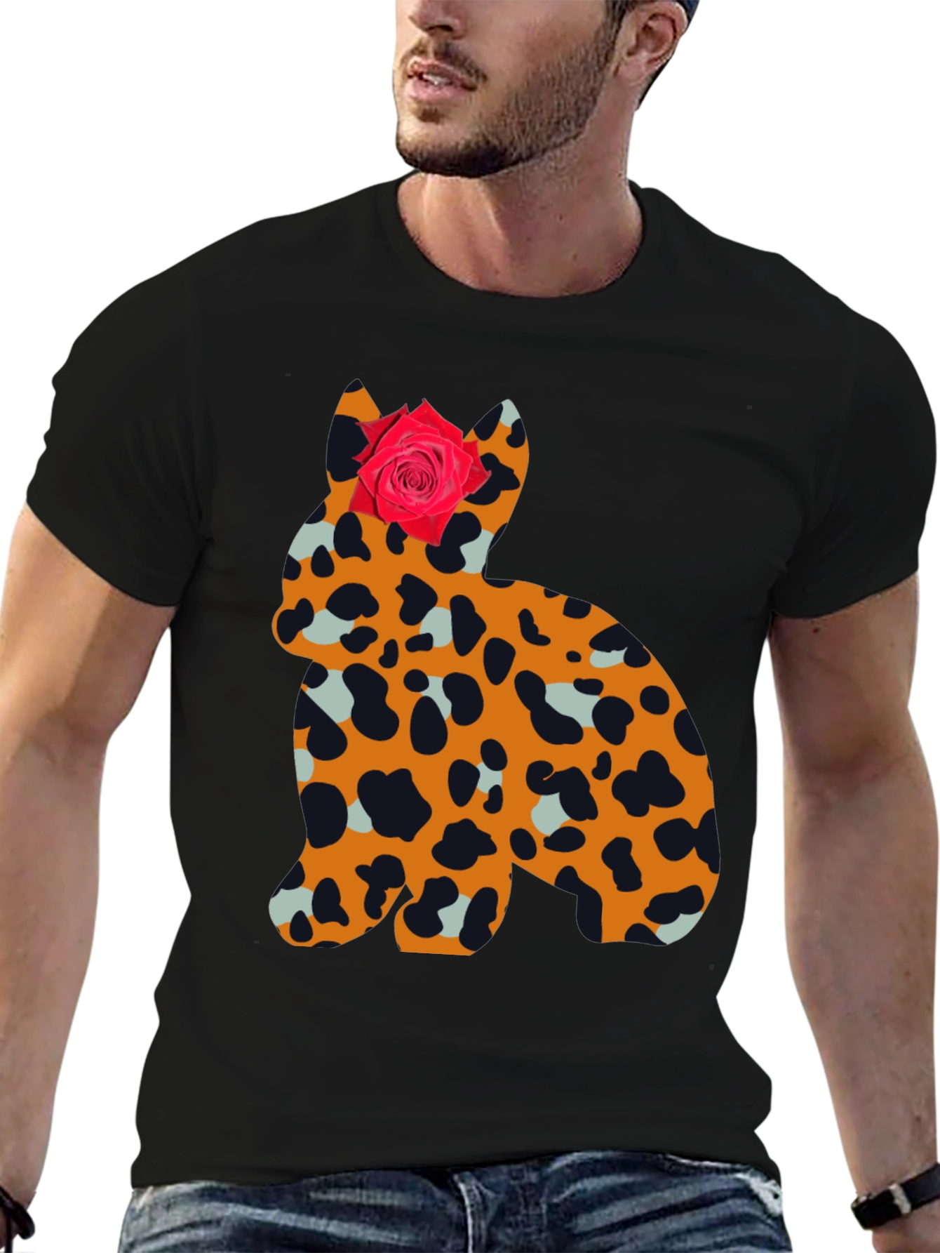 Black Leopard Print Cat with Rose Tee view 6