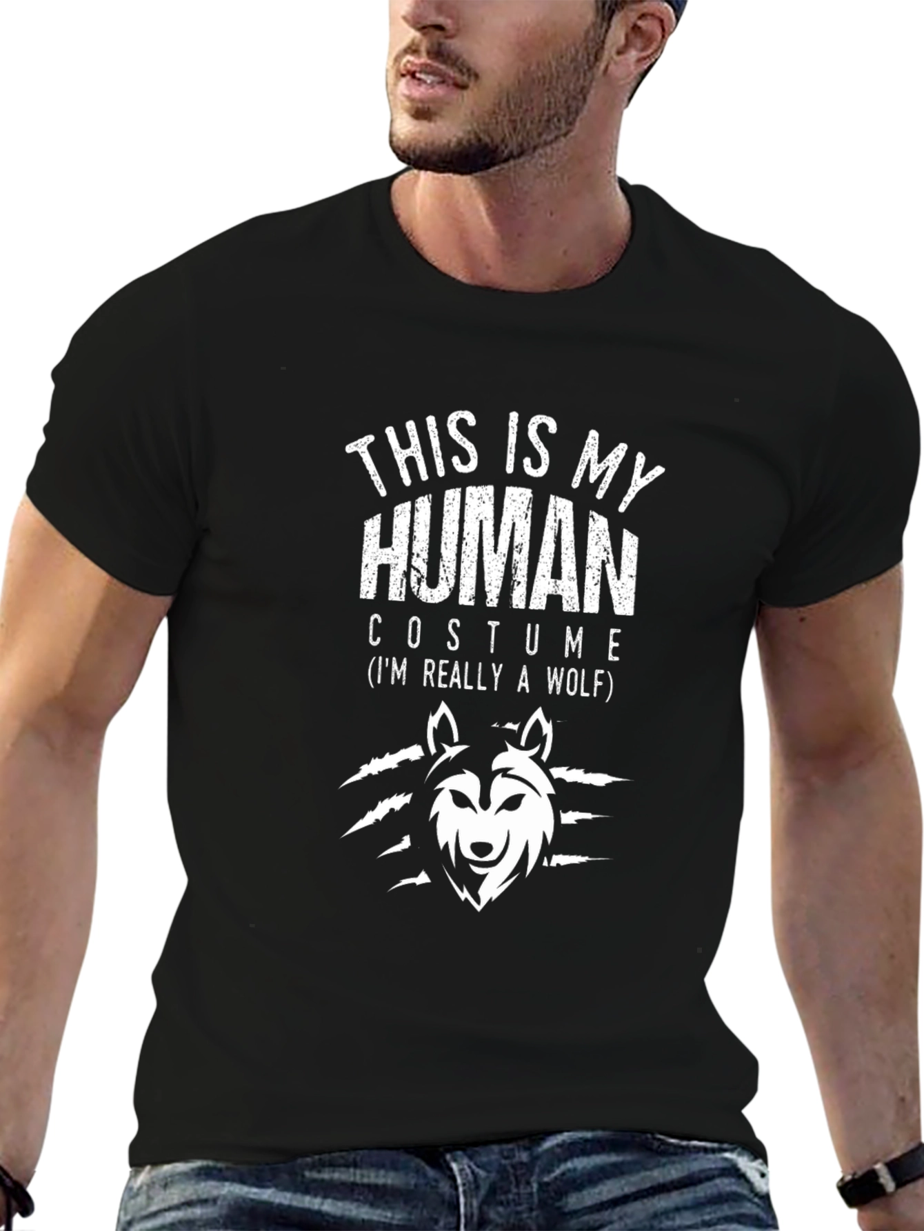 Black This Is My Human Costume Wolf Graphic Novelty T-Shirt view 6