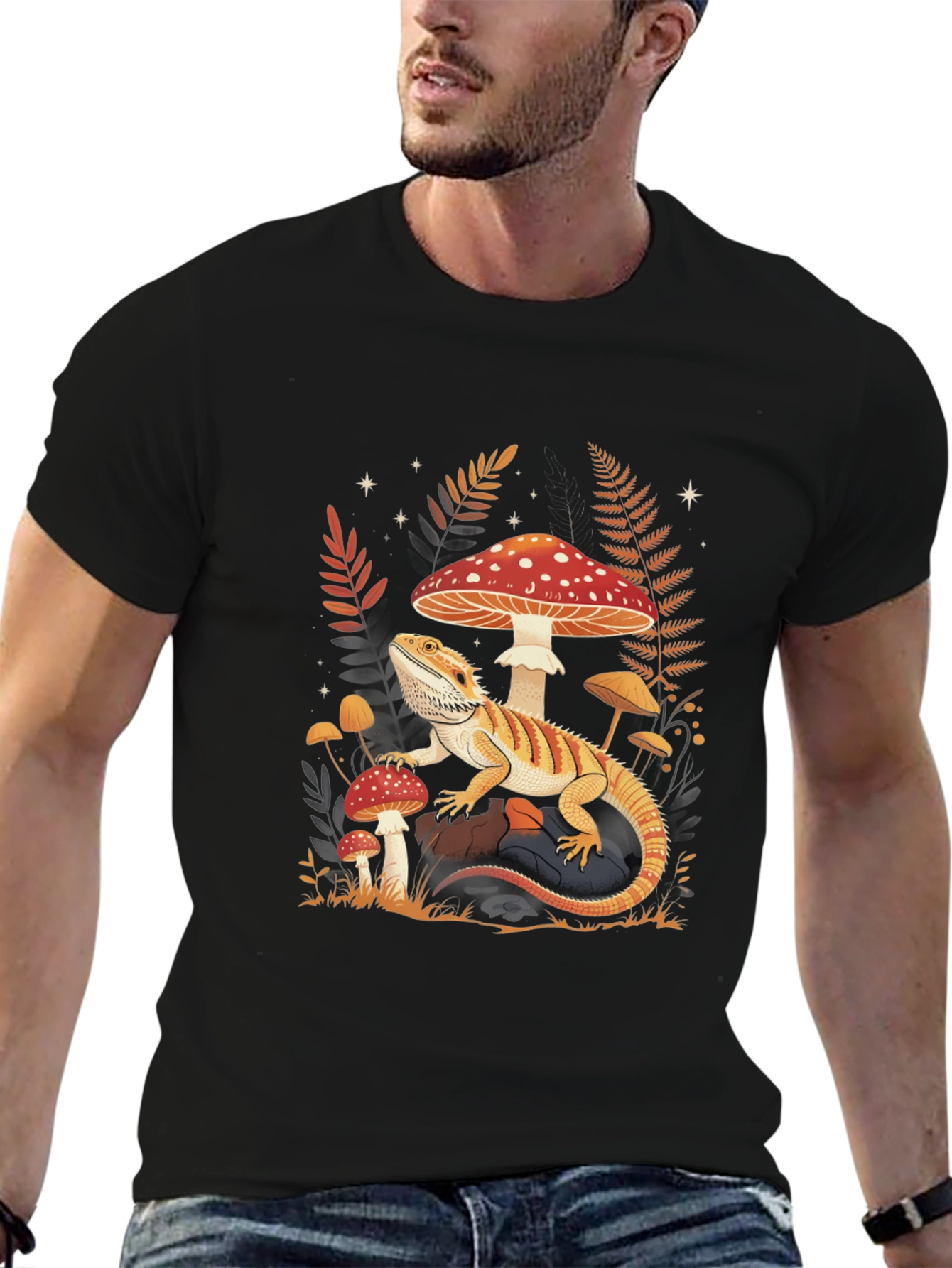 Black Bearded Dragon Mushroom Graphic Tee view 6