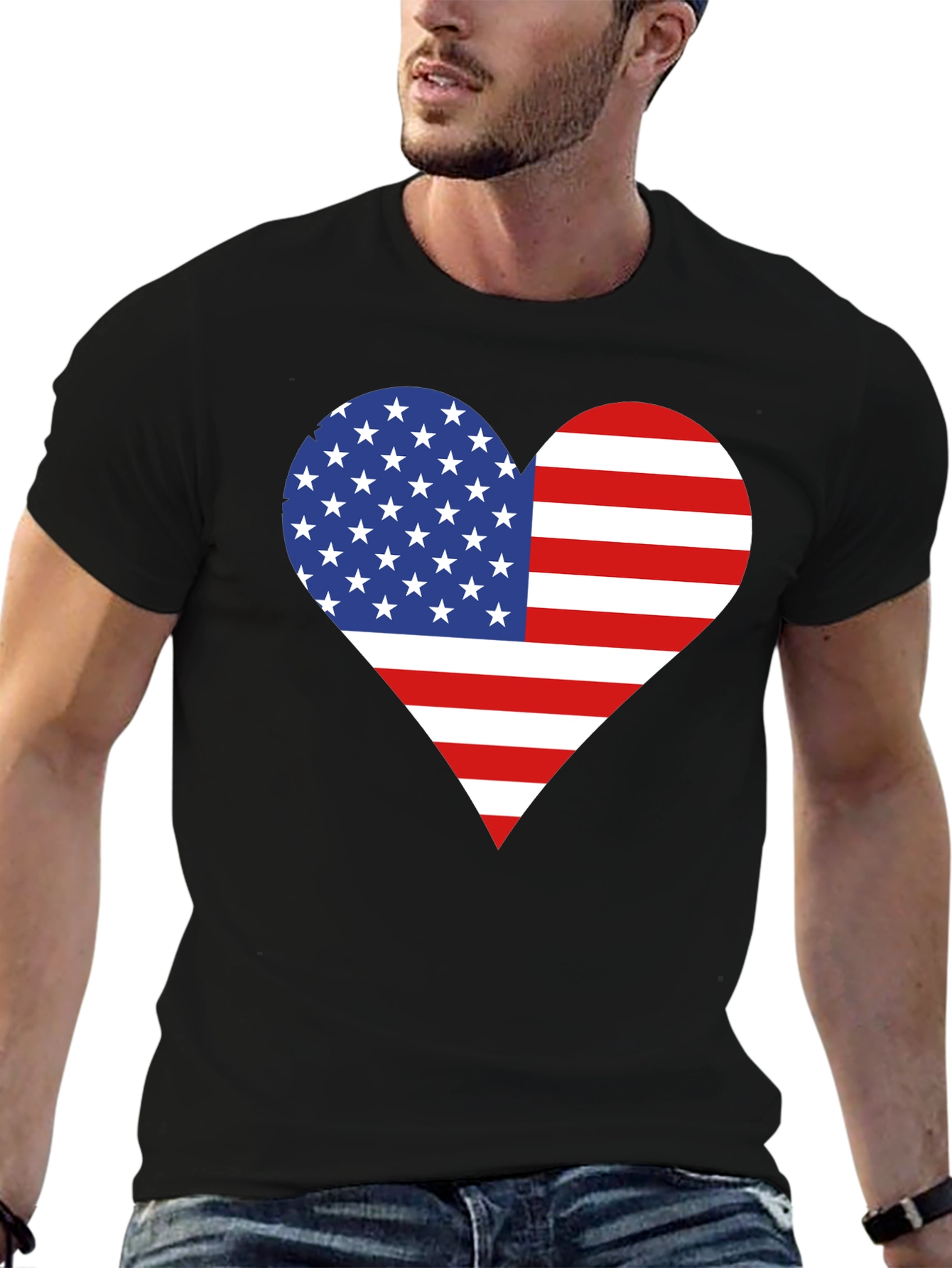 Black American Flag Heart T-Shirt - Patriotic USA Love Tee view 6