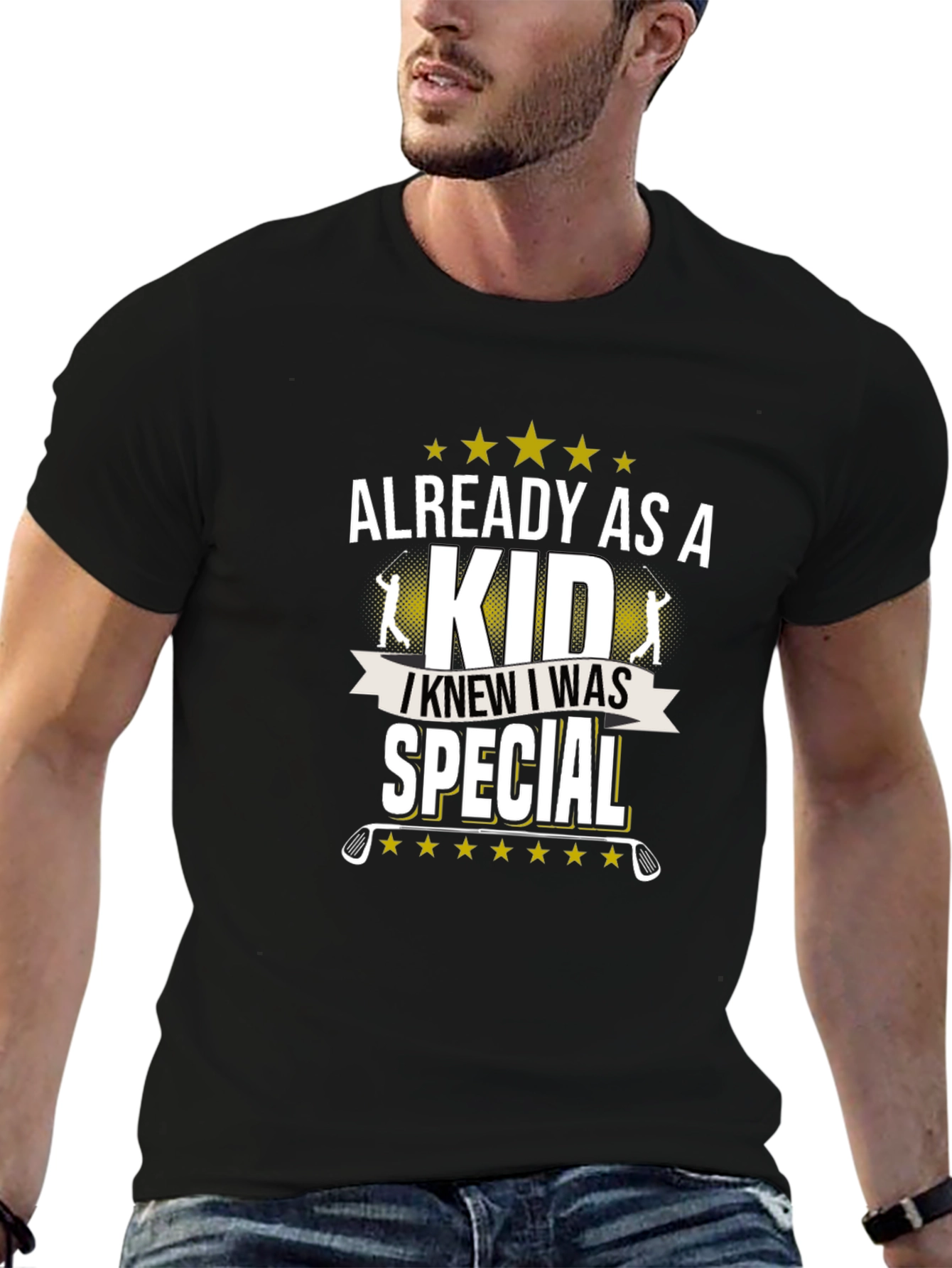 Black Funny Golfing T-Shirt: Already As A Kid Special Tee view 6