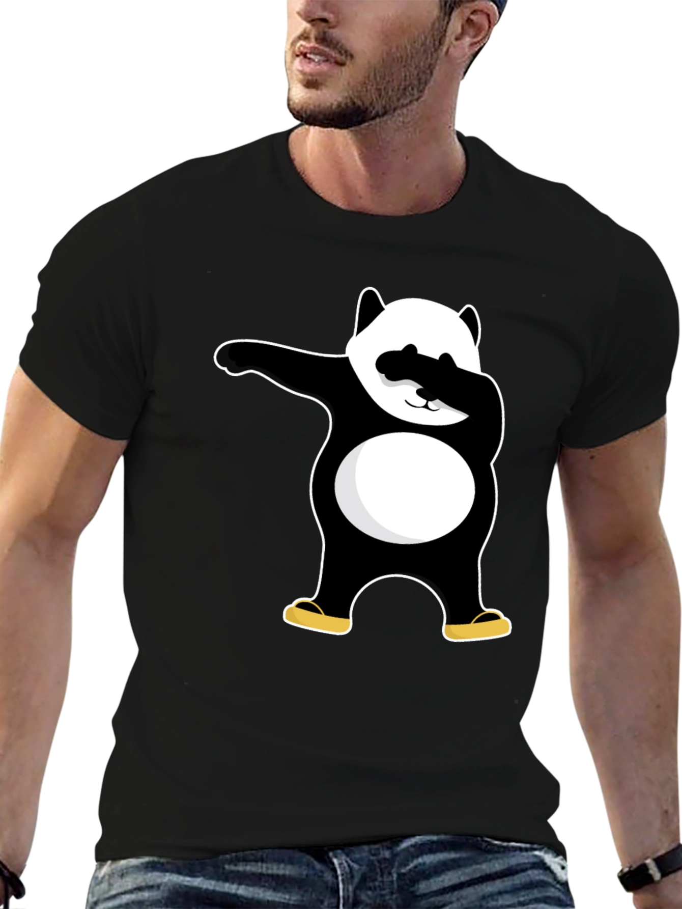 Black Dabbing Panda Black T-Shirt - Cool Graphic Tee view 6
