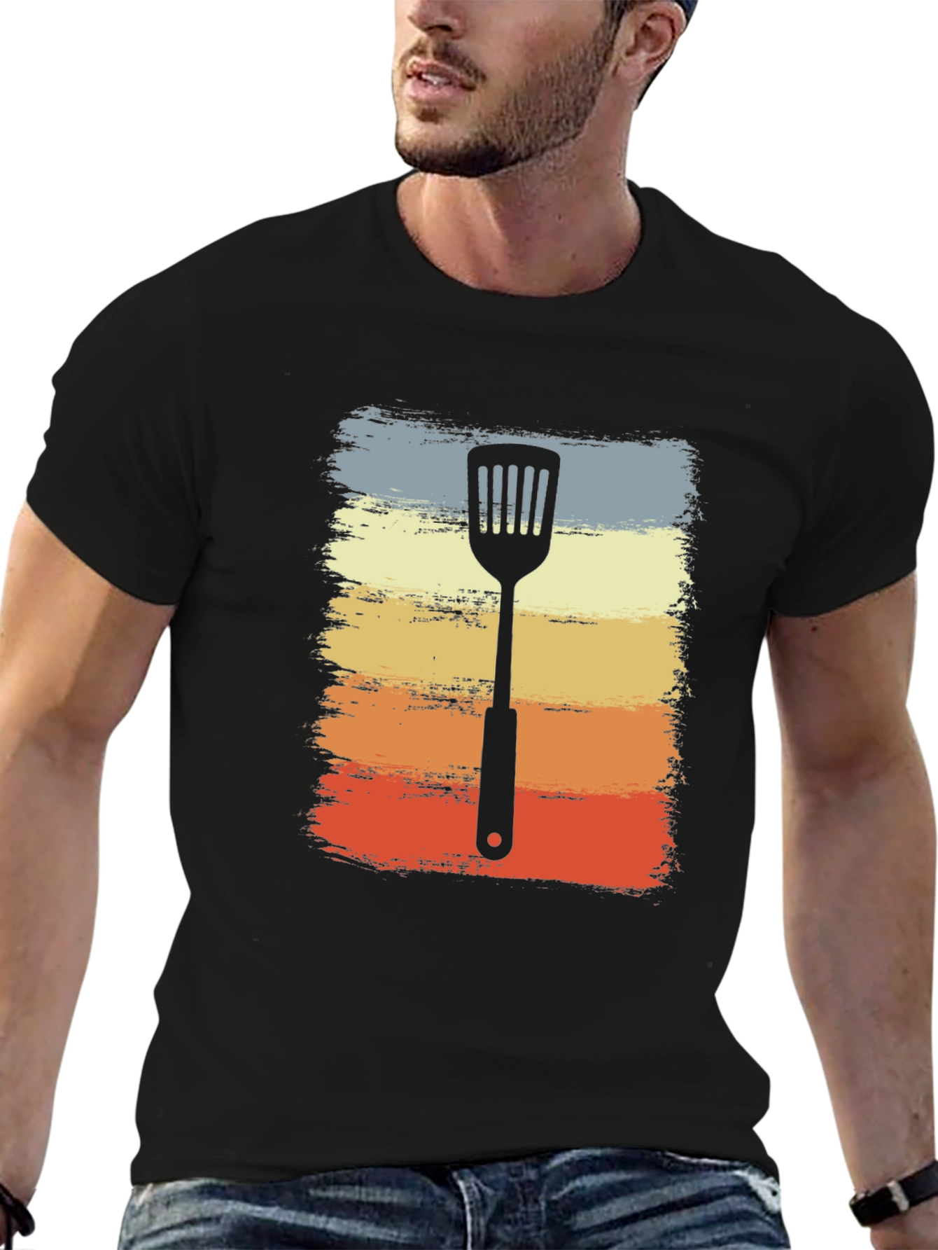 Black Retro Spatula Grill Master T-Shirt view 6