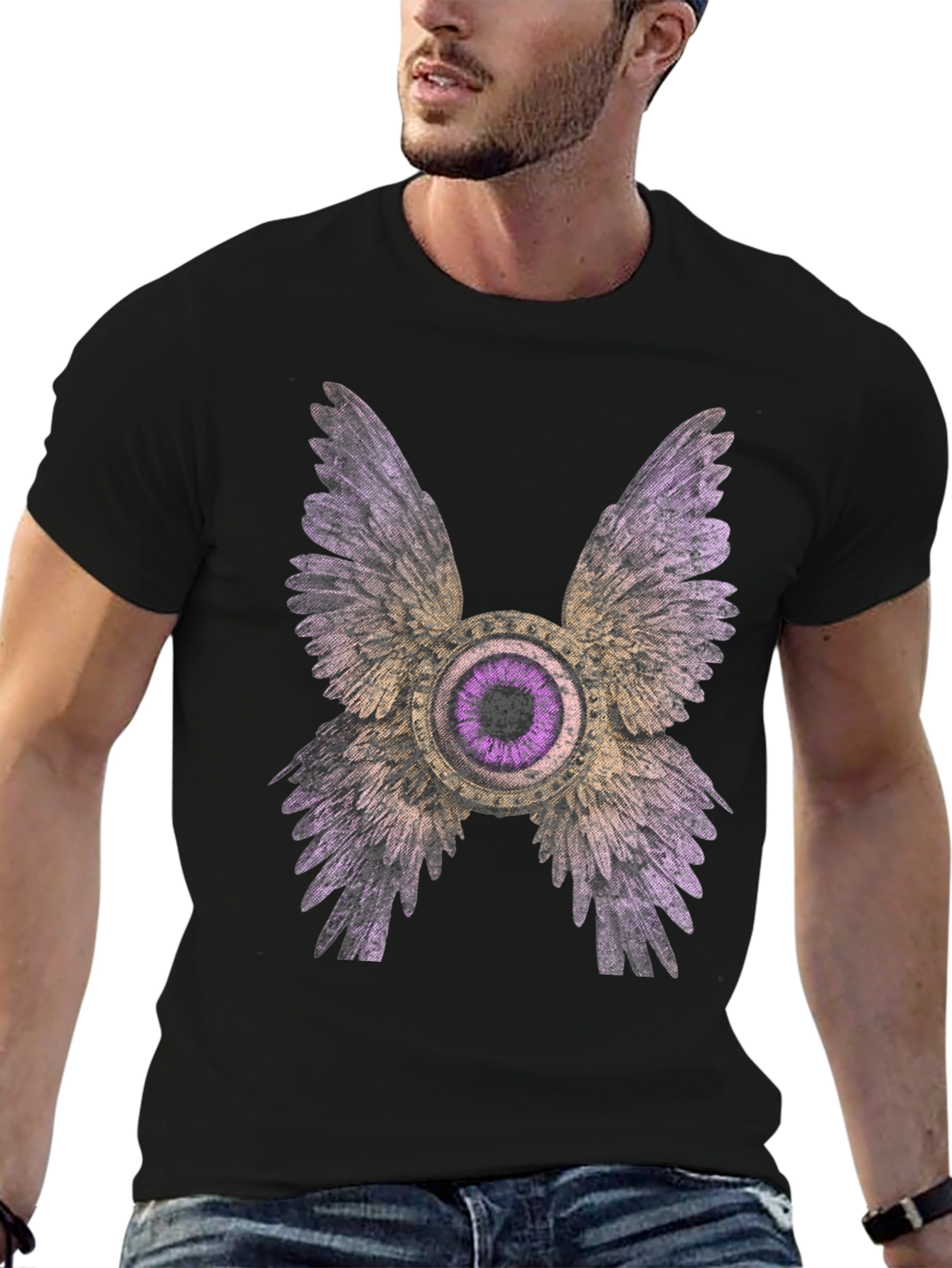 Black Winged Eye Graphic Tee - Bold Statement Shirt view 6