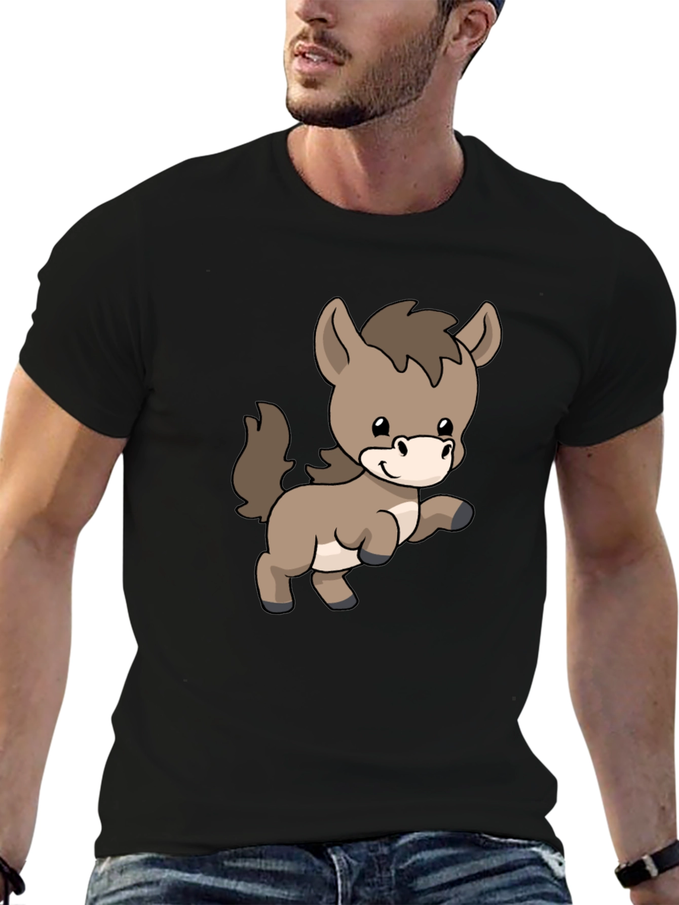 Black Cute Donkey Cartoon Black T-Shirt view 6