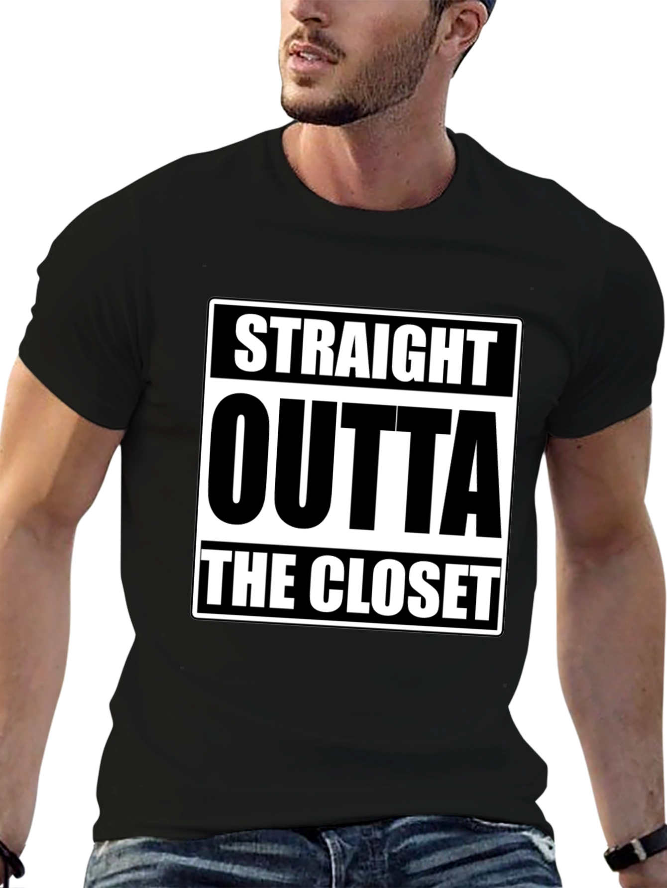 Black Straight Outta The Closet Black T-Shirt view 6