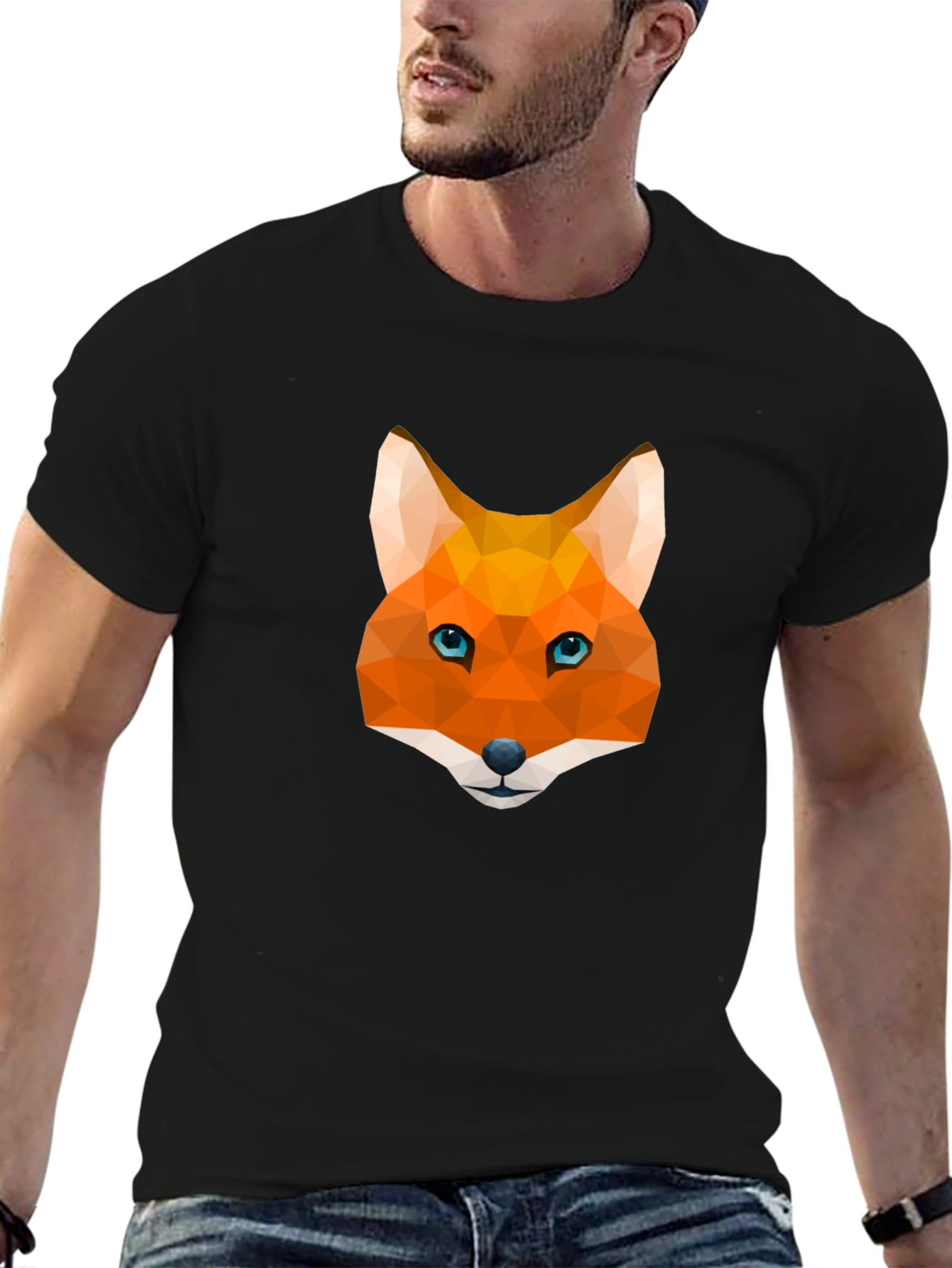 Black Geometric Fox Graphic Tee - Modern Men's T-Shirt view 6
