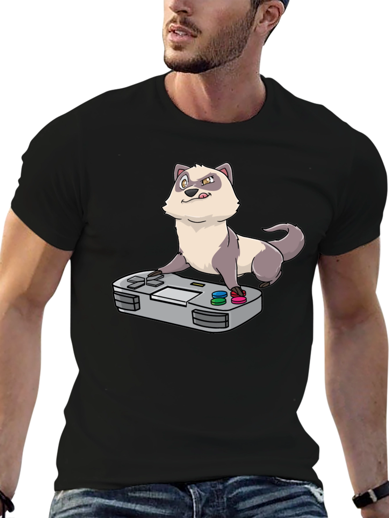 Black Funny Ferret Gamer Black T-Shirt view 6