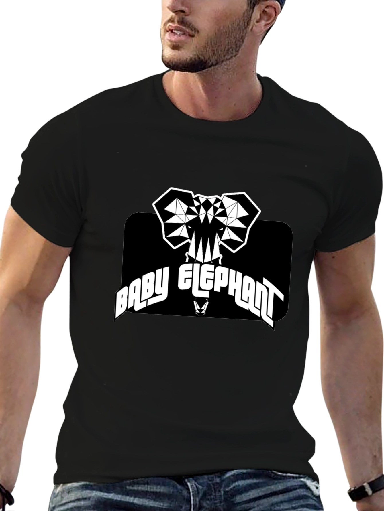 Black Baby Elephant Graphic Tee - Black Cotton T-Shirt view 6