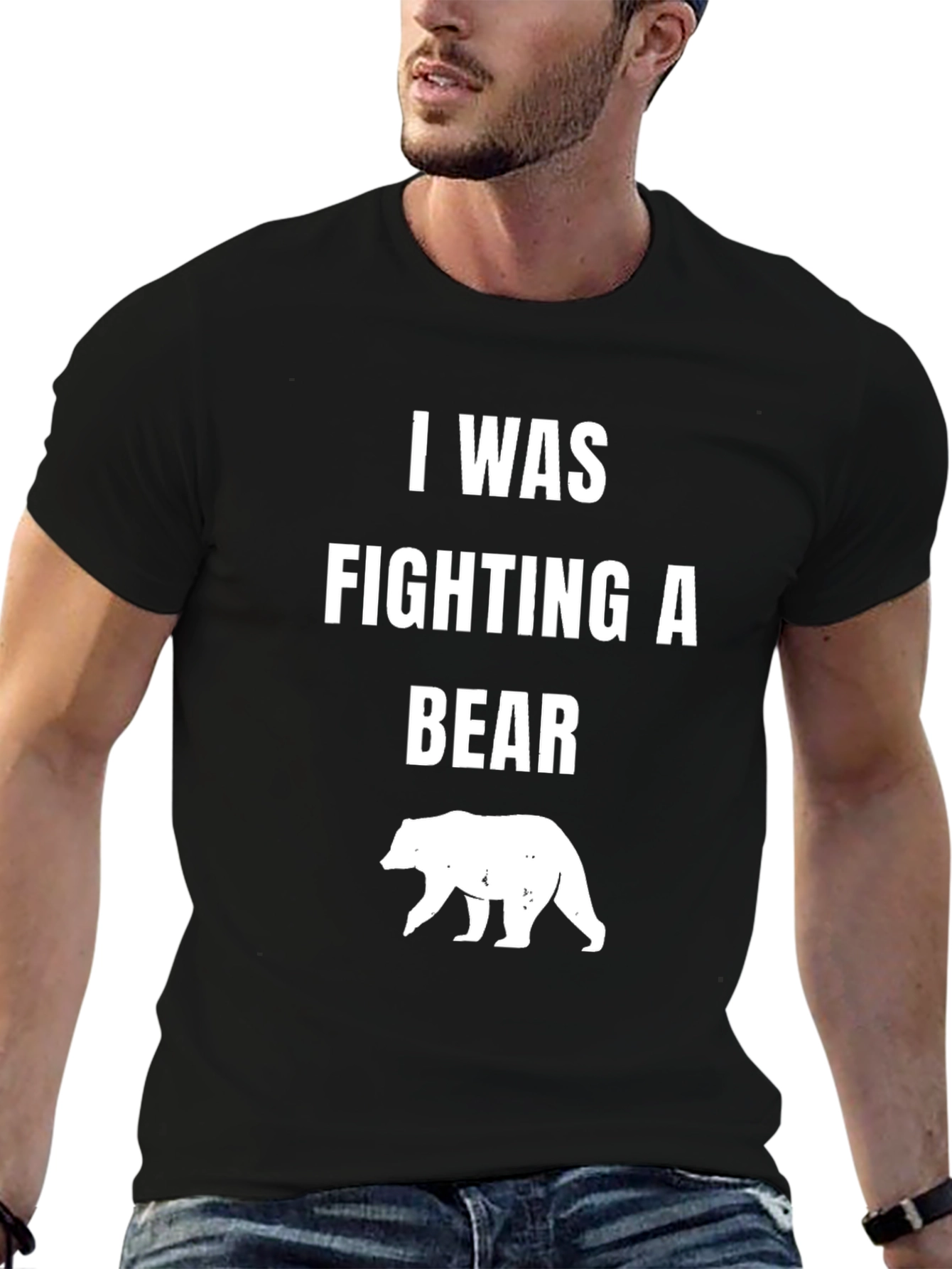 Black I Was Fighting A Bear T-Shirt view 6