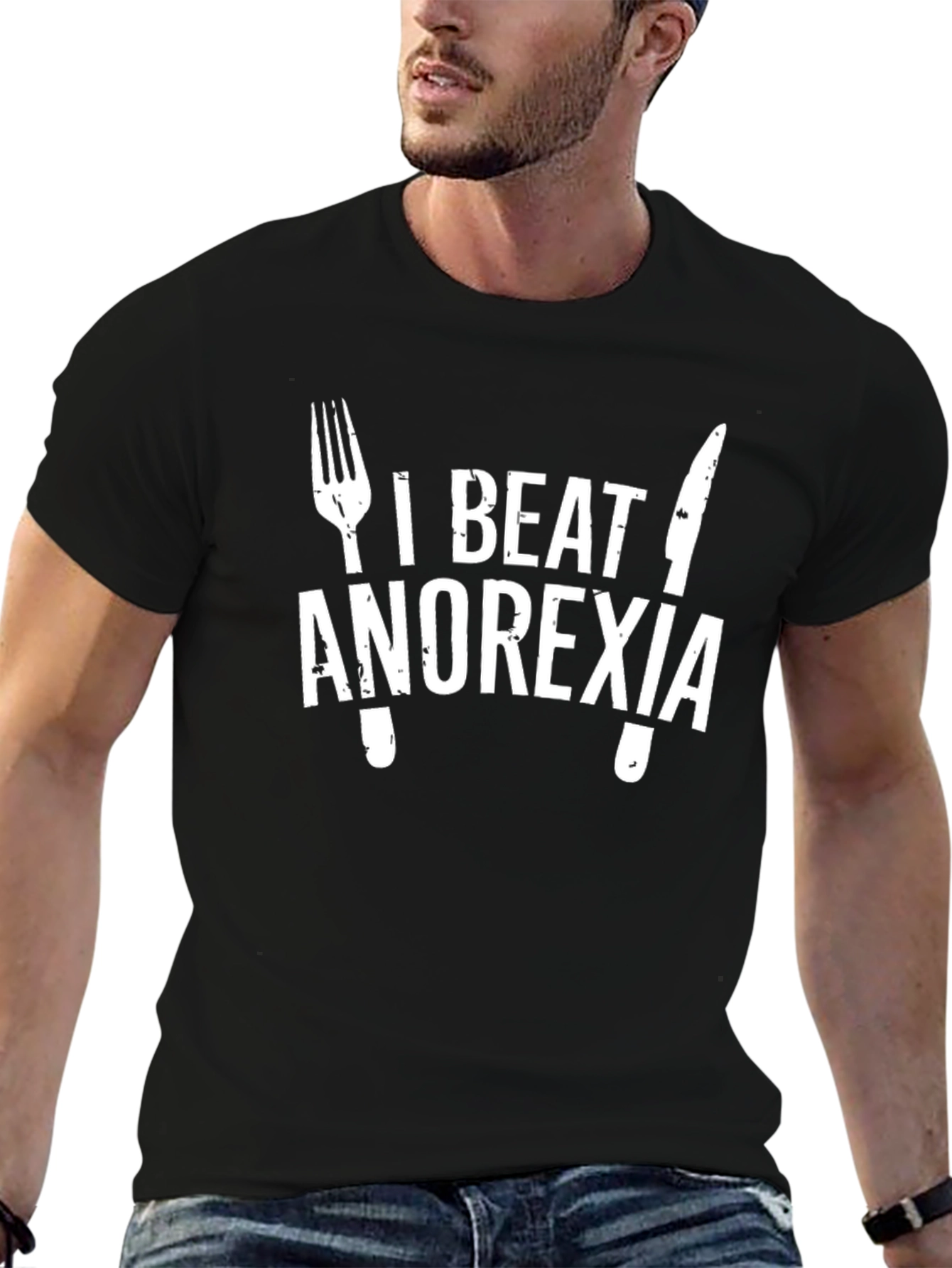 Black I Beat Anorexia Graphic Tee view 6