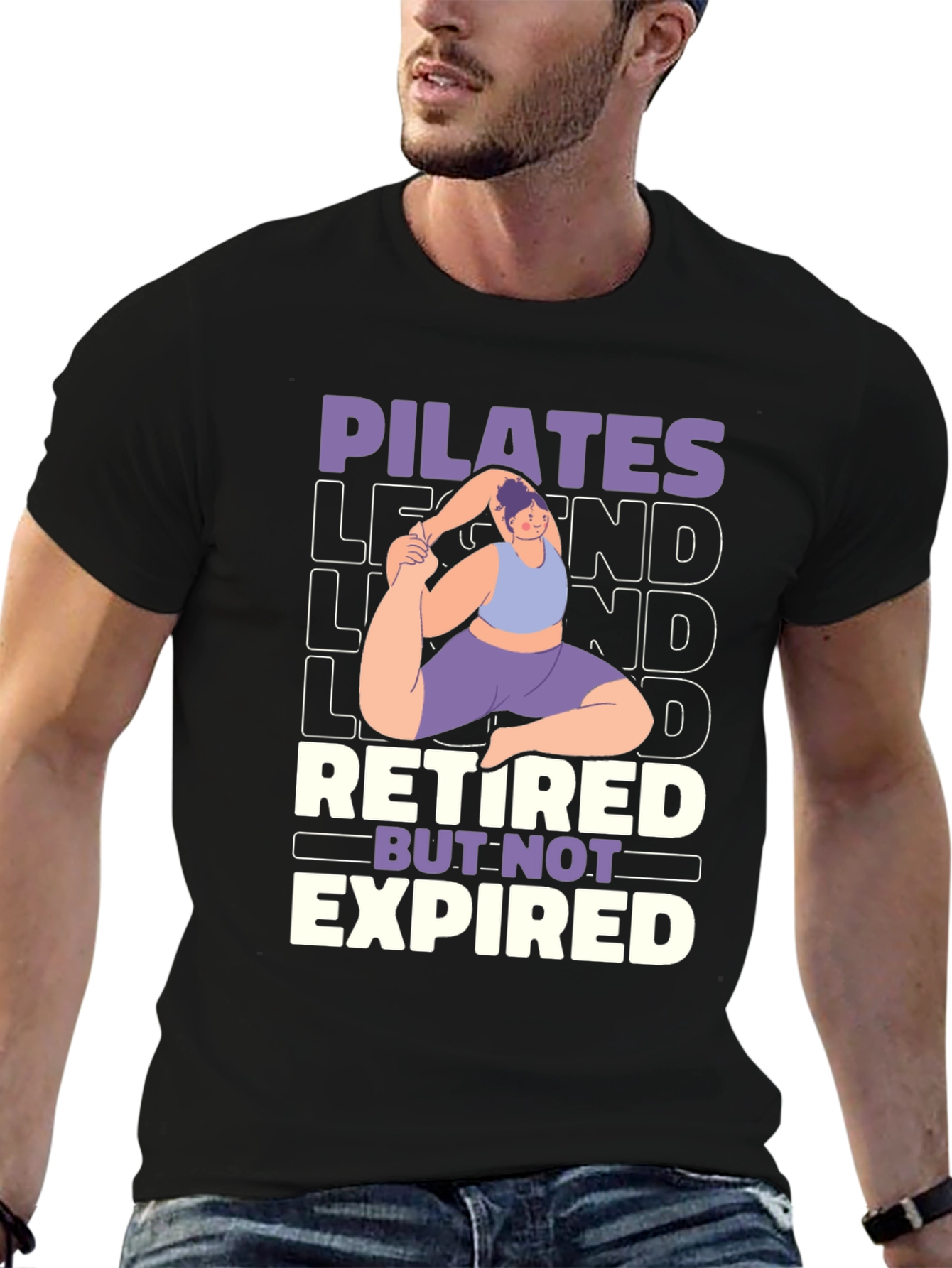 Black Pilates Legend Retired But Not Expired Graphic T-Shirt view 6