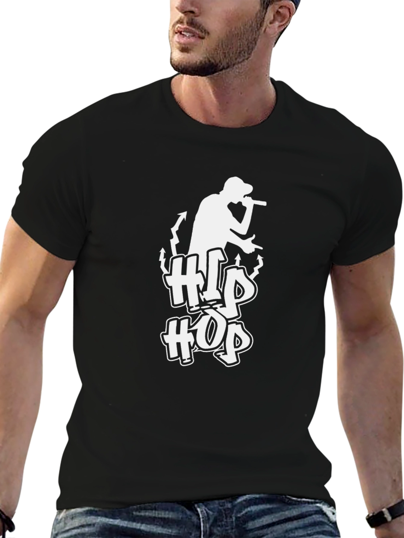 Black Hip Hop Graphic Black T-Shirt view 6