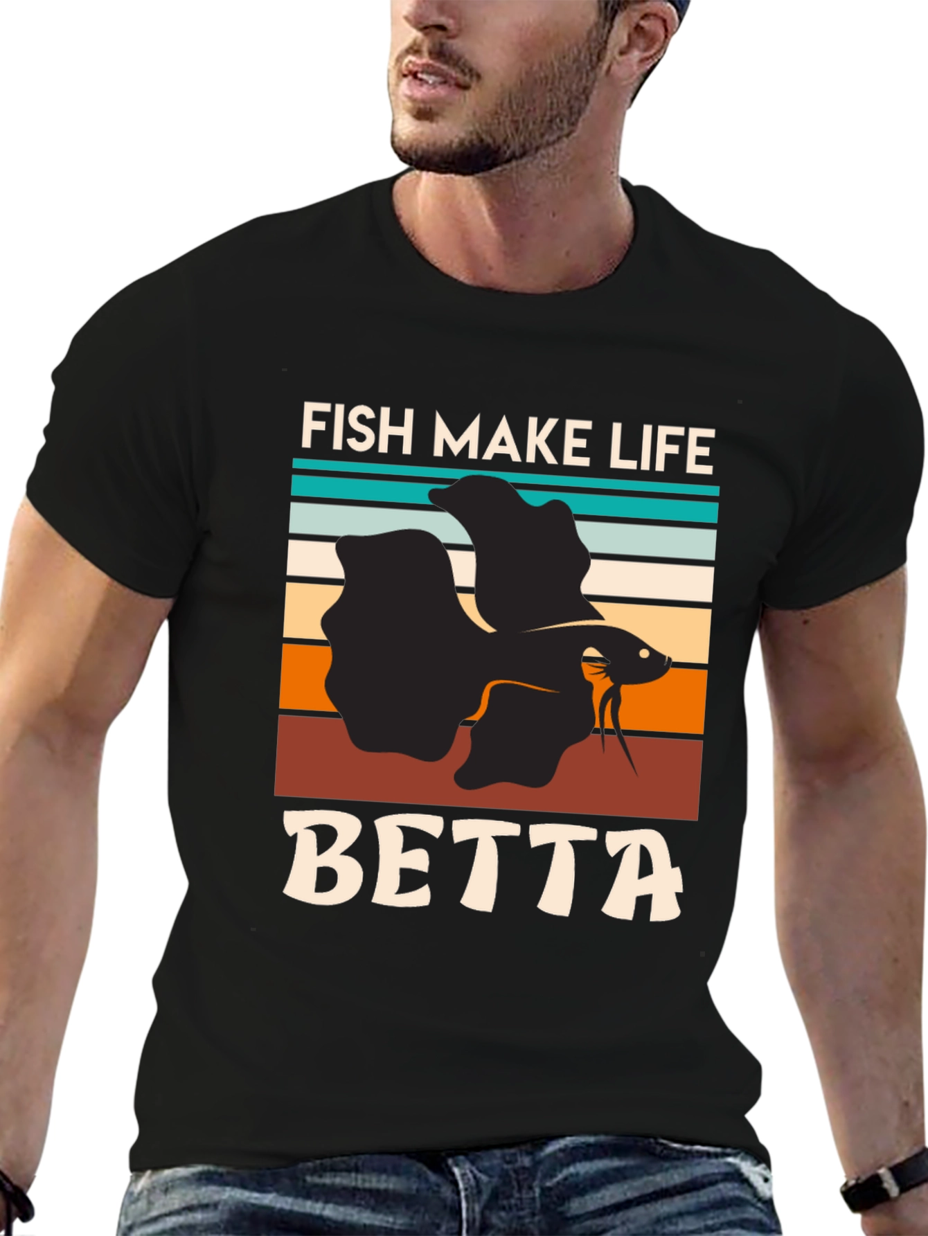 Black Fish Make Life Betta T-Shirt view 6