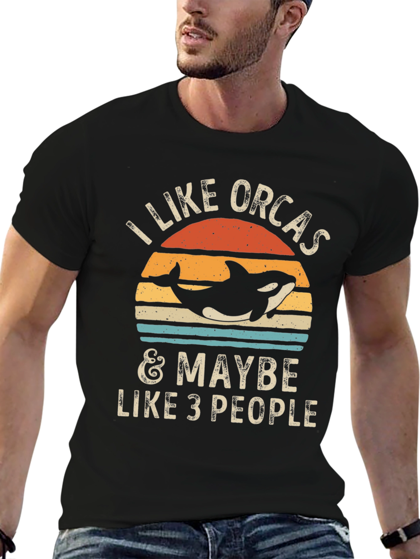 Black I Like Orcas & Maybe Like 3 People Graphic Tee view 6