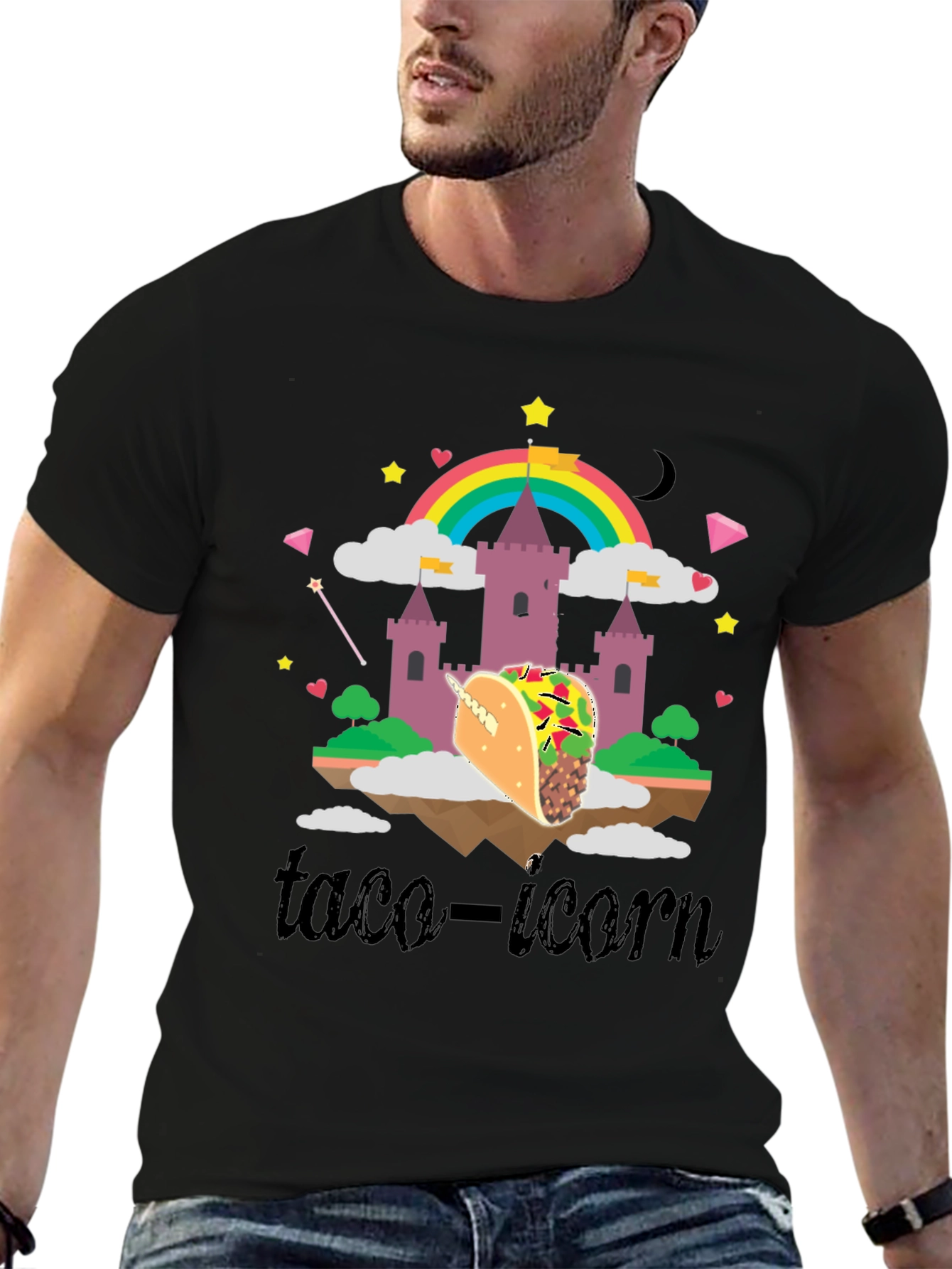 Black Taco-icorn Black Graphic T-Shirt view 6