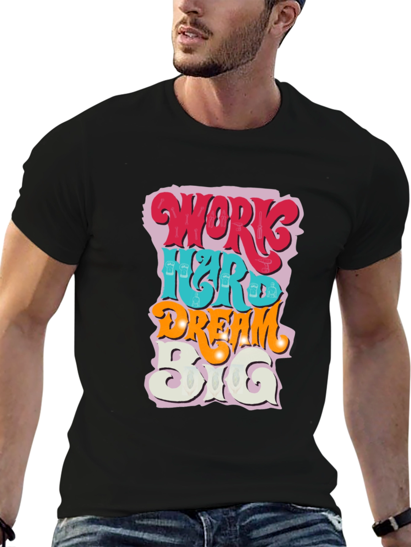 Black Work Hard Dream Big Graphic Tee view 6