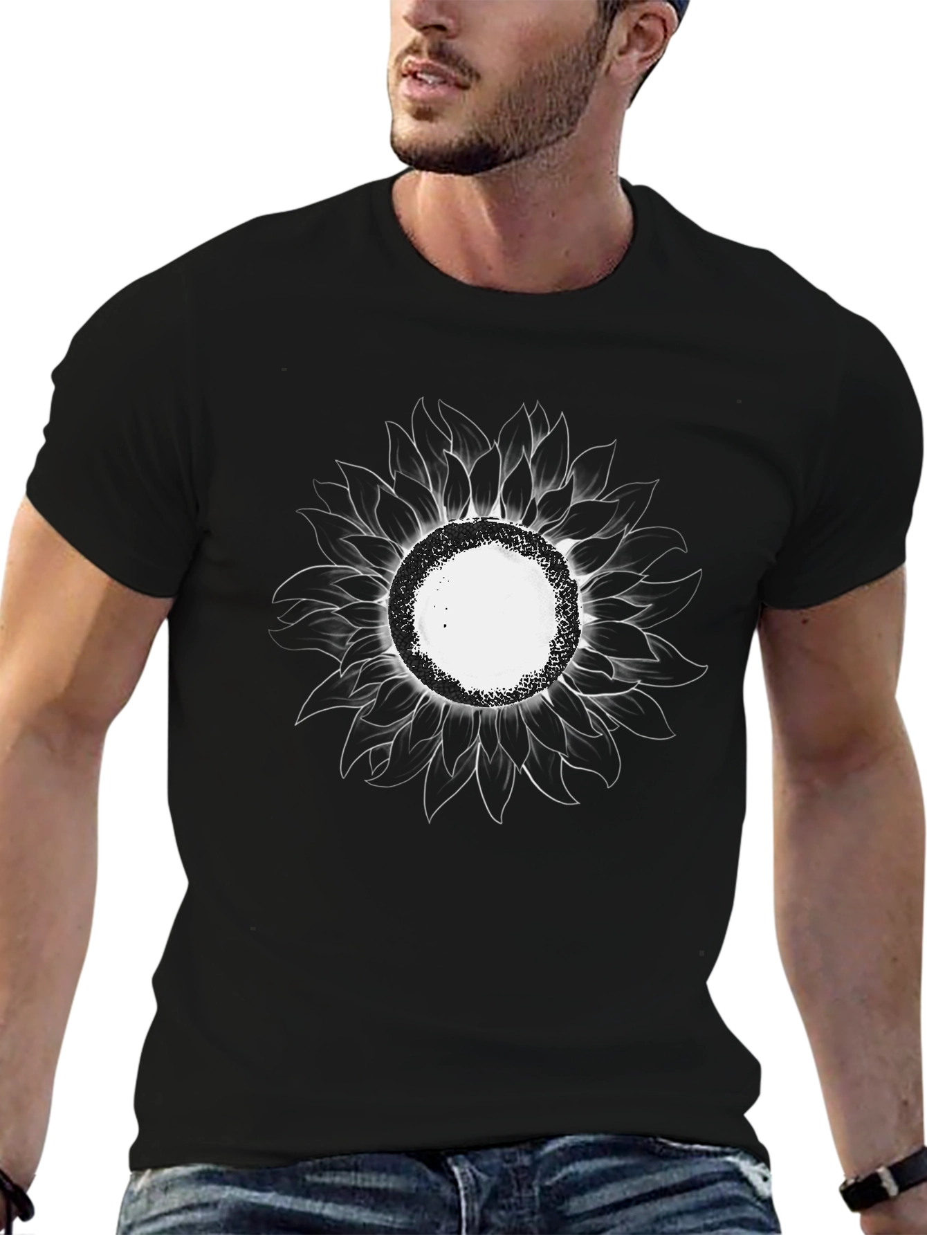 Black Men's Black Sunflower Graphic T-Shirt view 6
