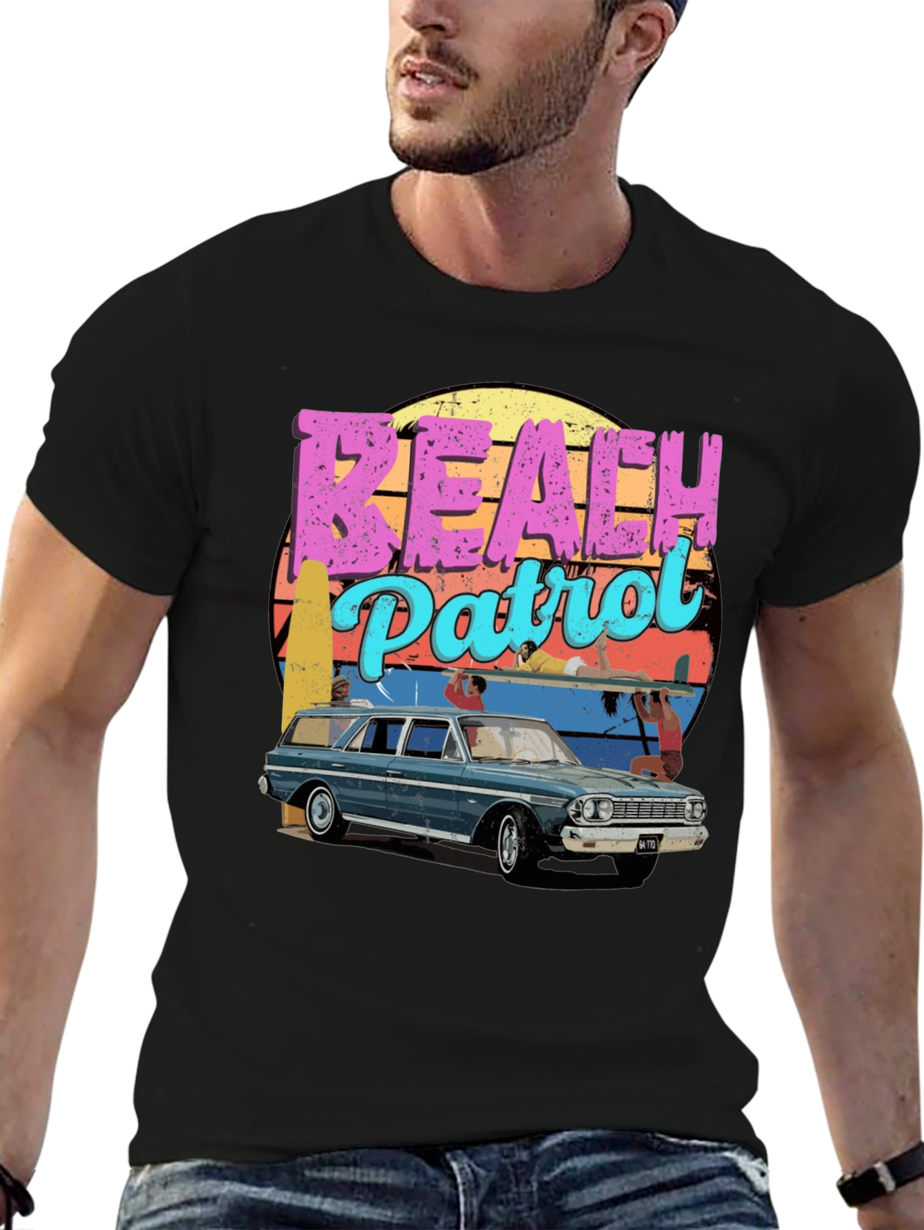 Black Retro Beach Patrol Graphic Tee view 6