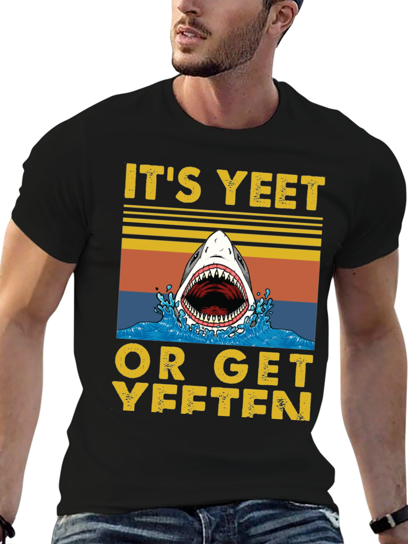 Black It's Yeet or Get Yeeten Shark Graphic Tee view 6