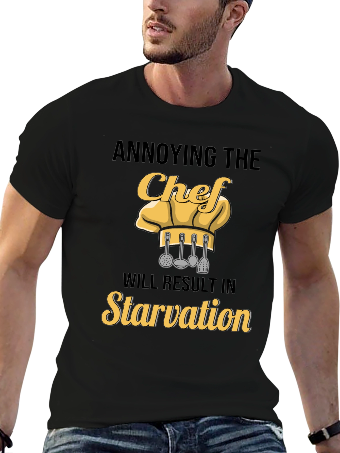 Black Annoying the Chef T-Shirt: Funny Culinary Warning view 6