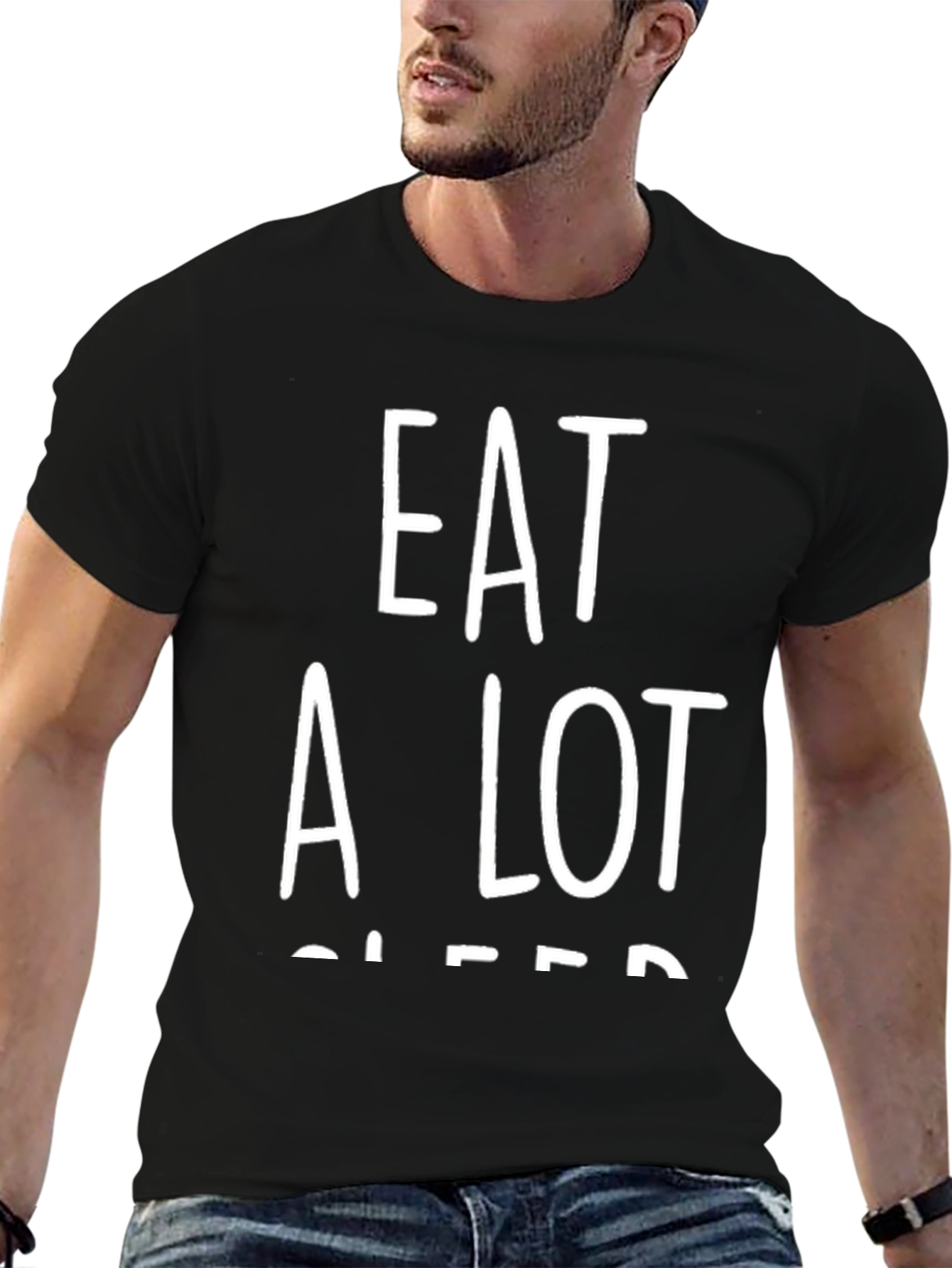 Eat A Lot Sleep Much T-Shirt - Black Cotton Tee - 6