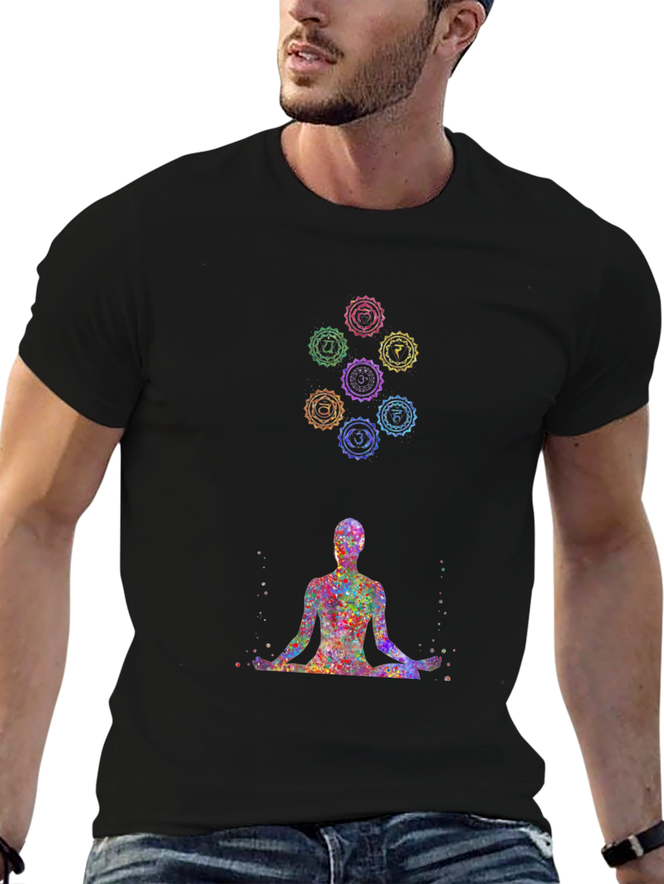Black Chakra Meditation T-Shirt - Spiritual Design Tee view 6