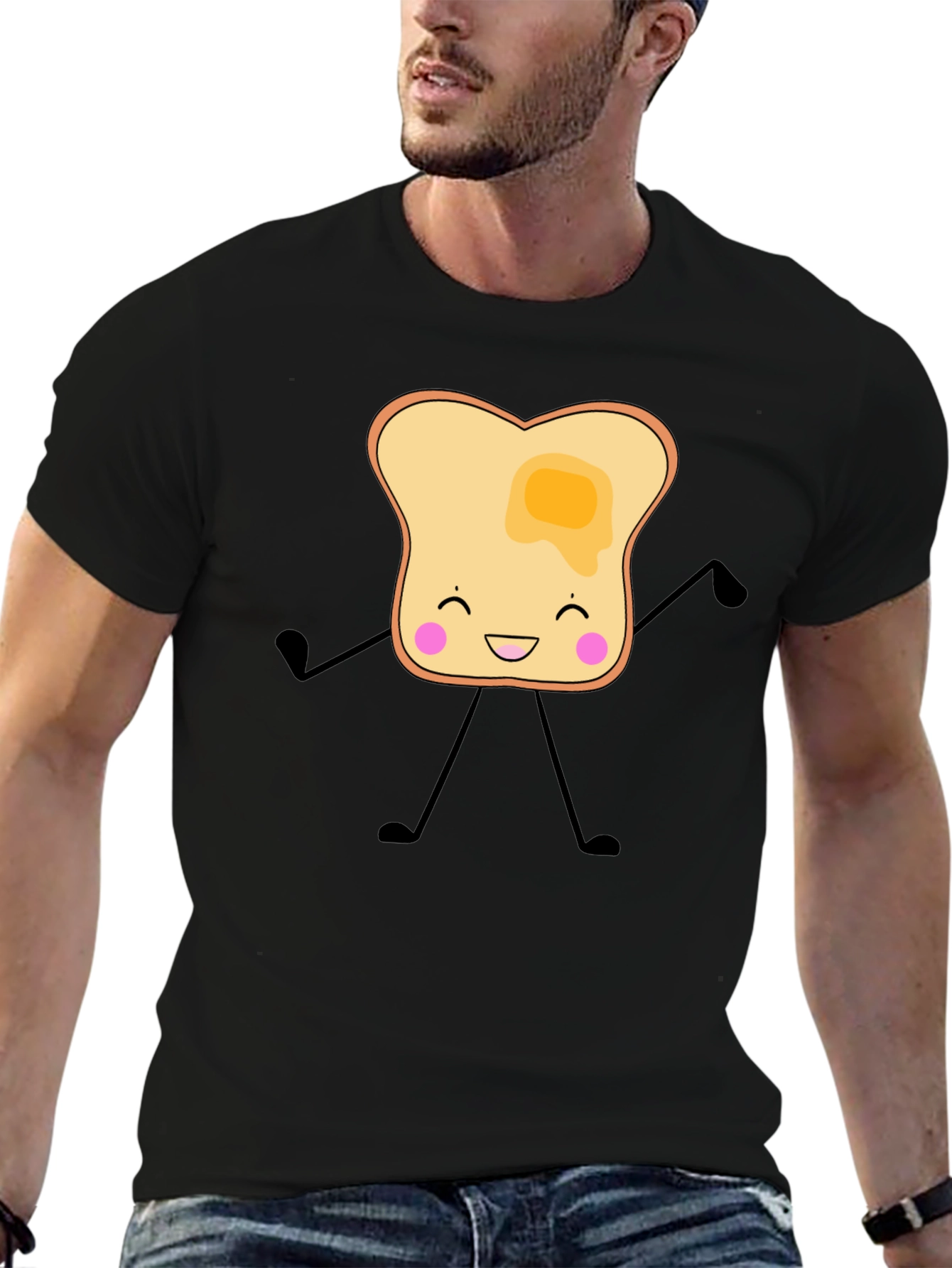 Black Toast Cartoon Graphic T-Shirt view 6