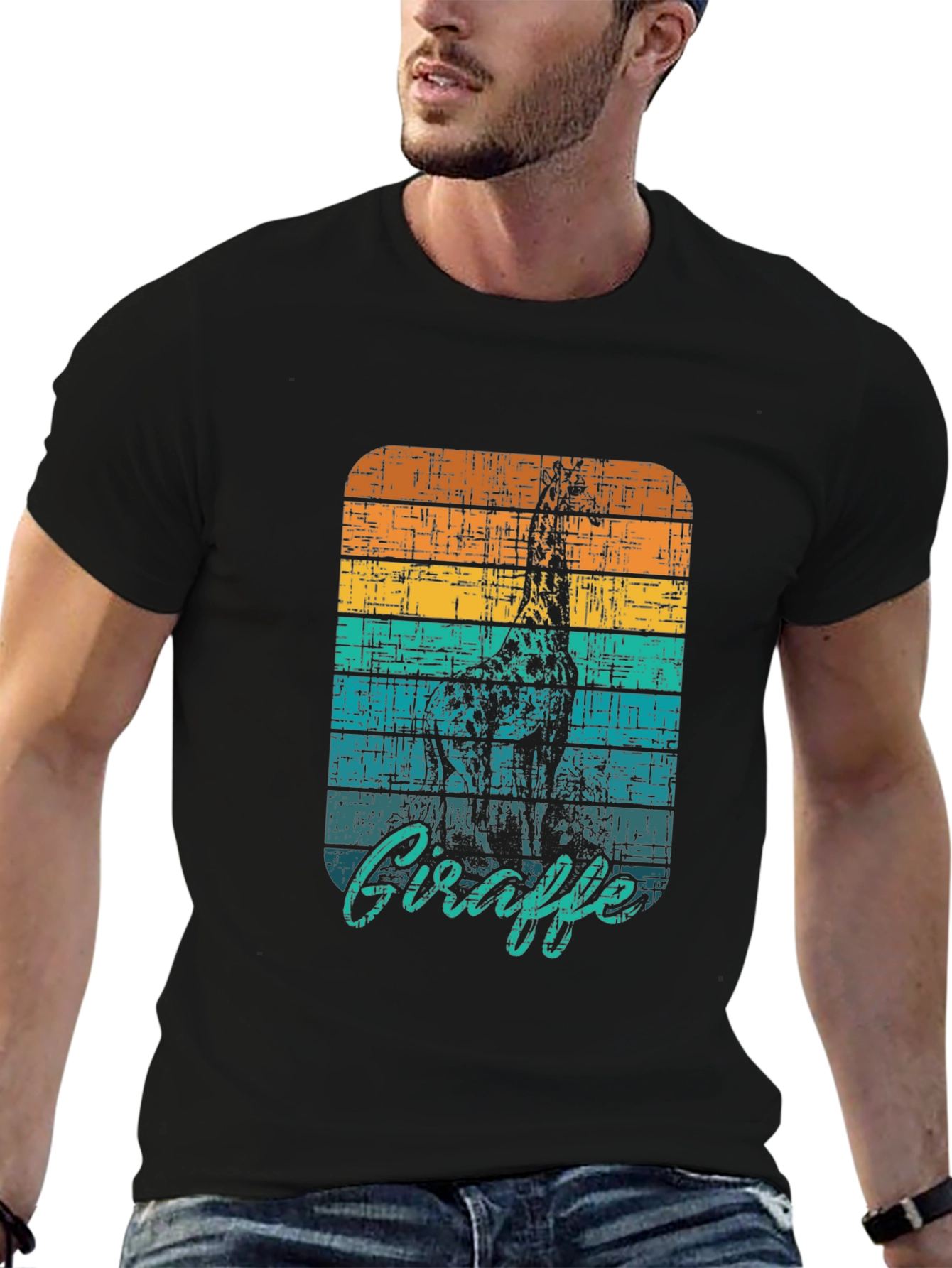 Black Retro Giraffe Graphic Tee - Black Unisex T-Shirt view 6