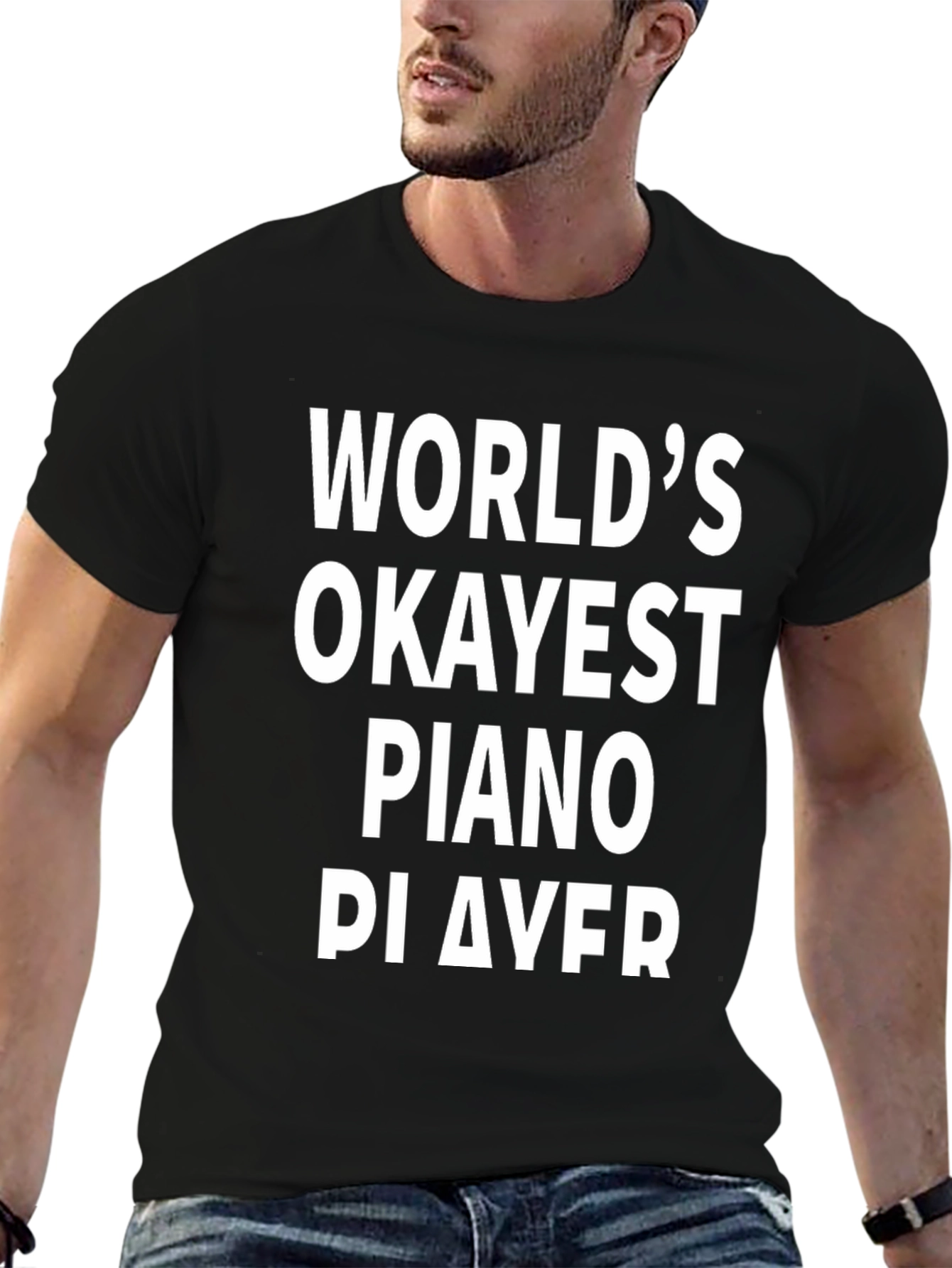 Black World's Okayest Piano Player Black T-Shirt view 6