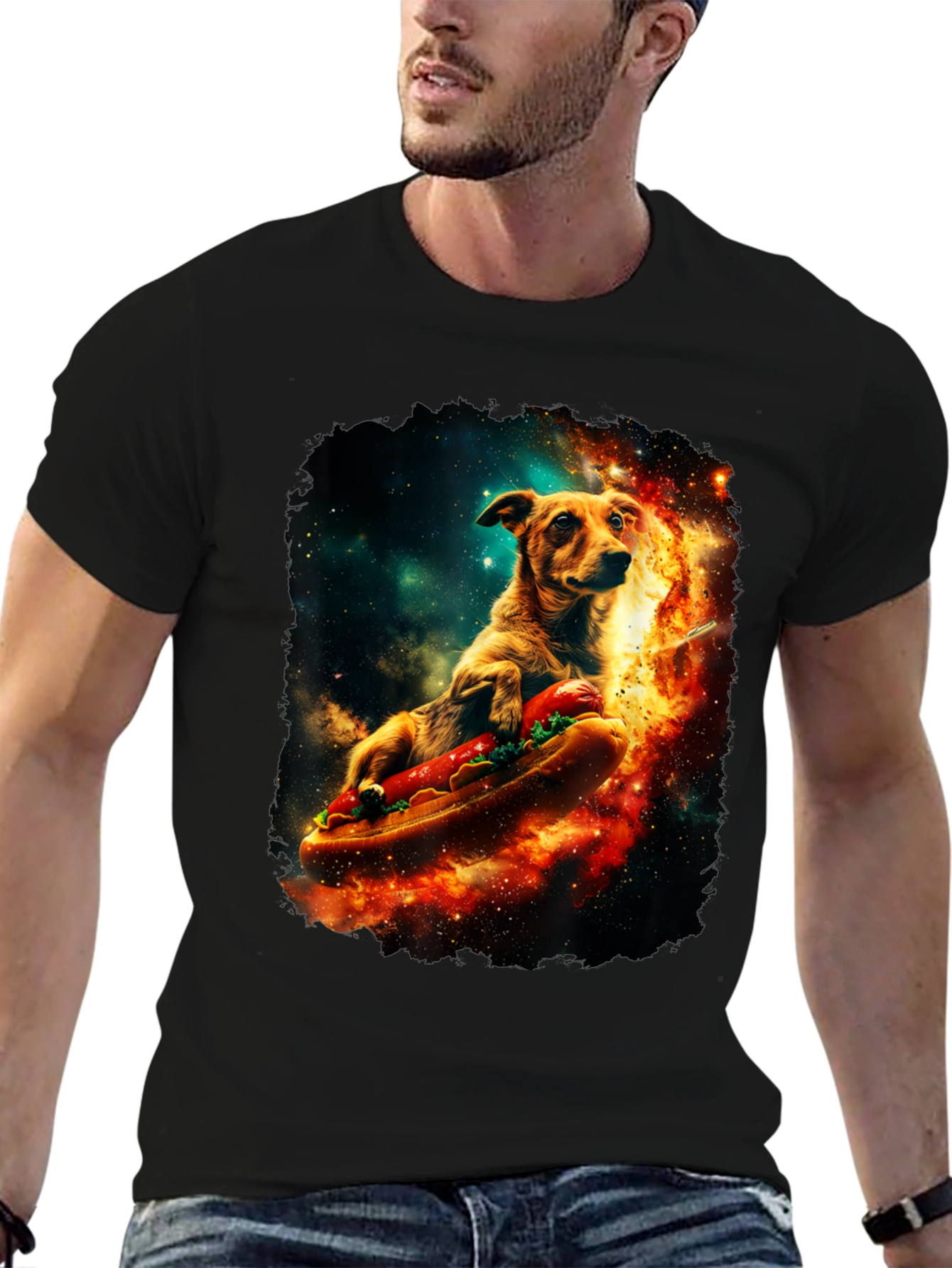 Black Cosmic Hot Dog Dog T-Shirt view 6