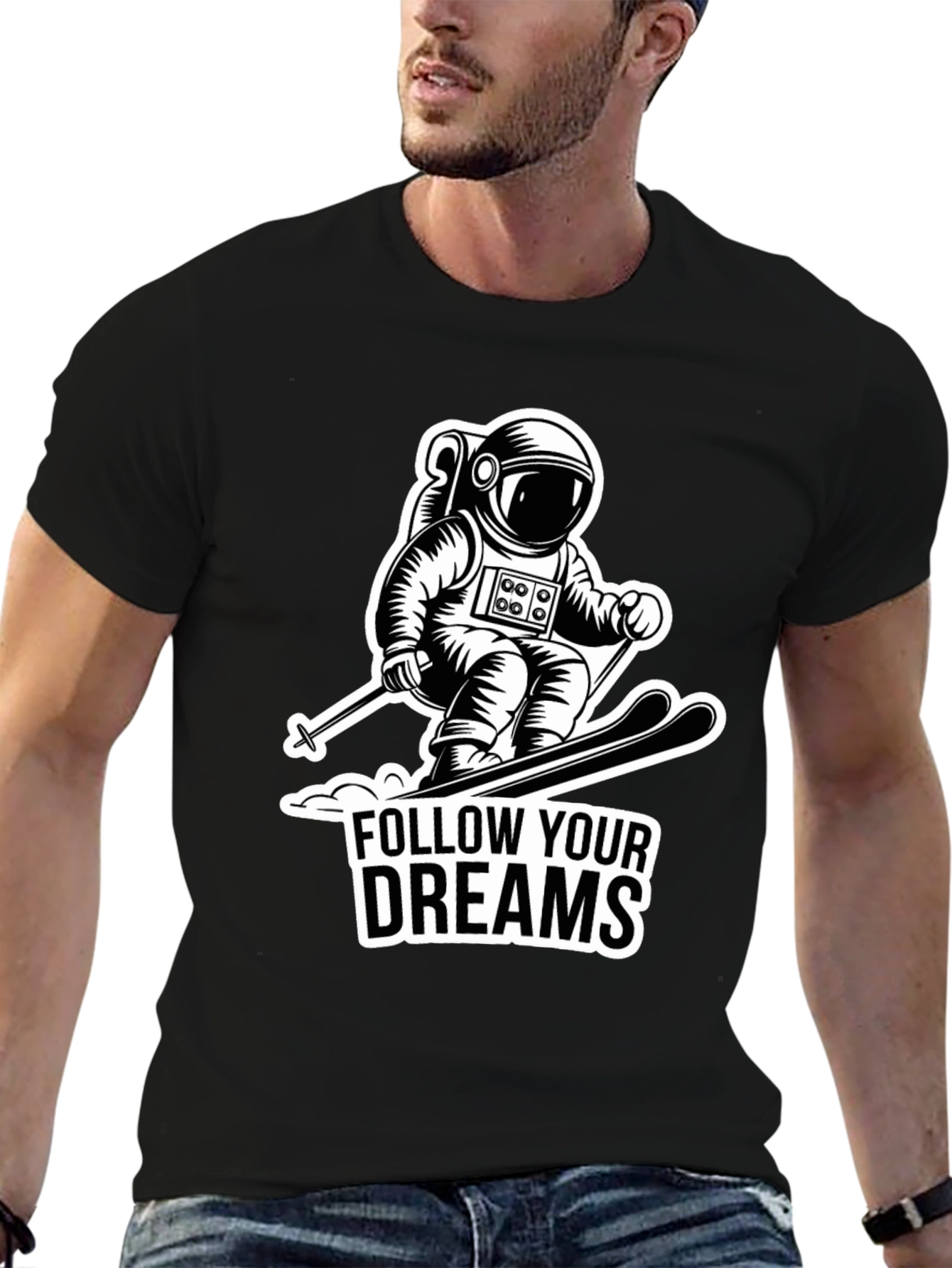 Black Astronaut Skiing Graphic Tee - Follow Your Dreams view 6