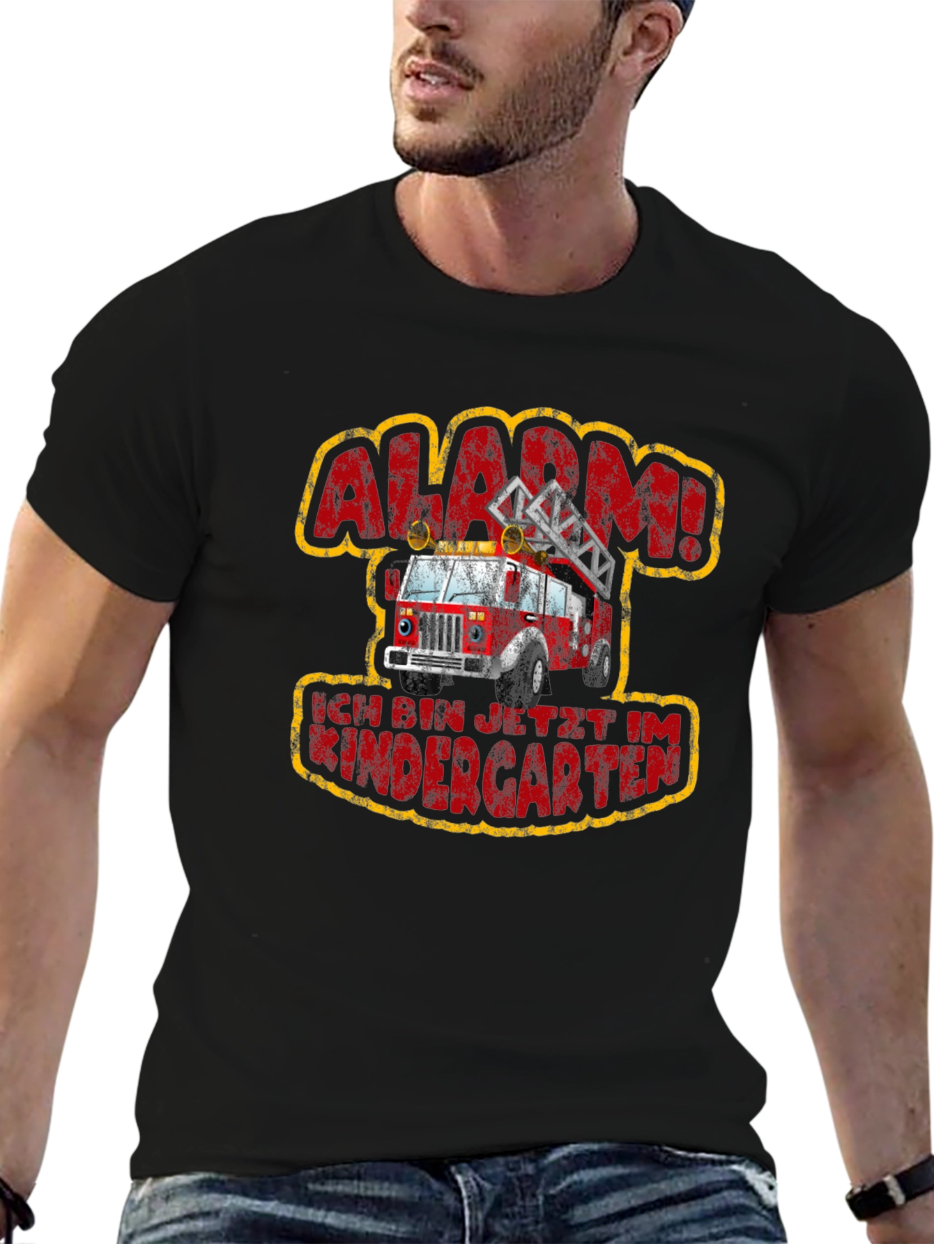 Black Alarm! I'm in Kindergarten! T-Shirt - Firetruck Design view 6