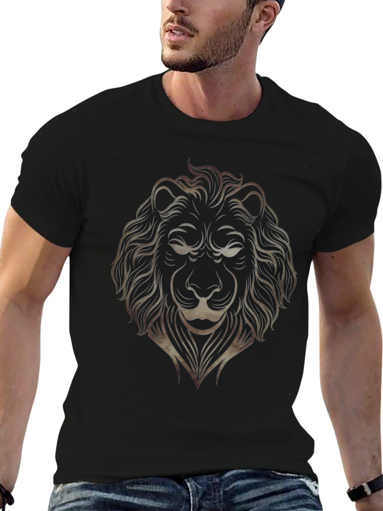 Black Lion Graphic Print Men's Black T-Shirt view 6