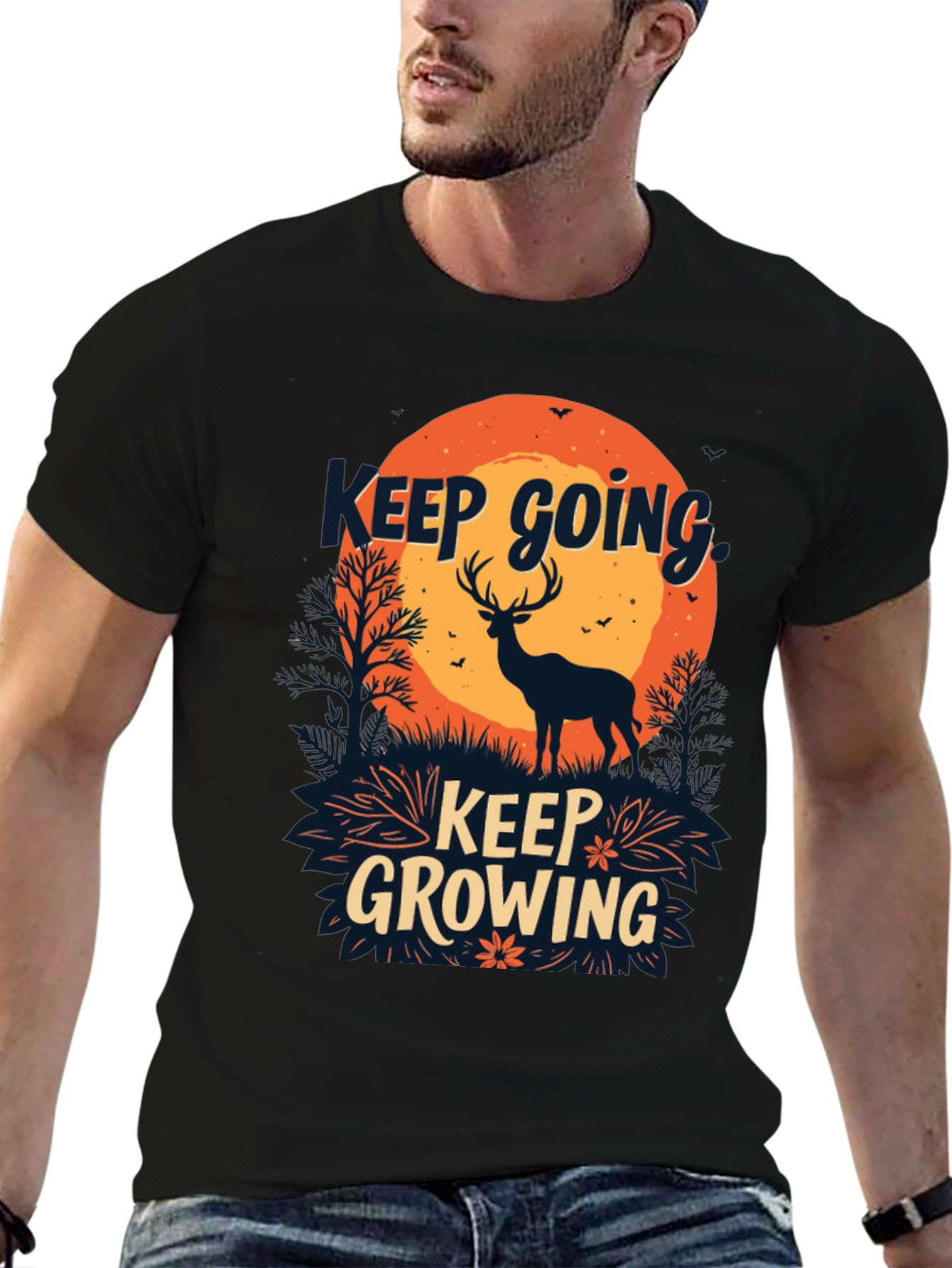 Black Keep Going, Keep Growing Black Graphic T-Shirt view 6