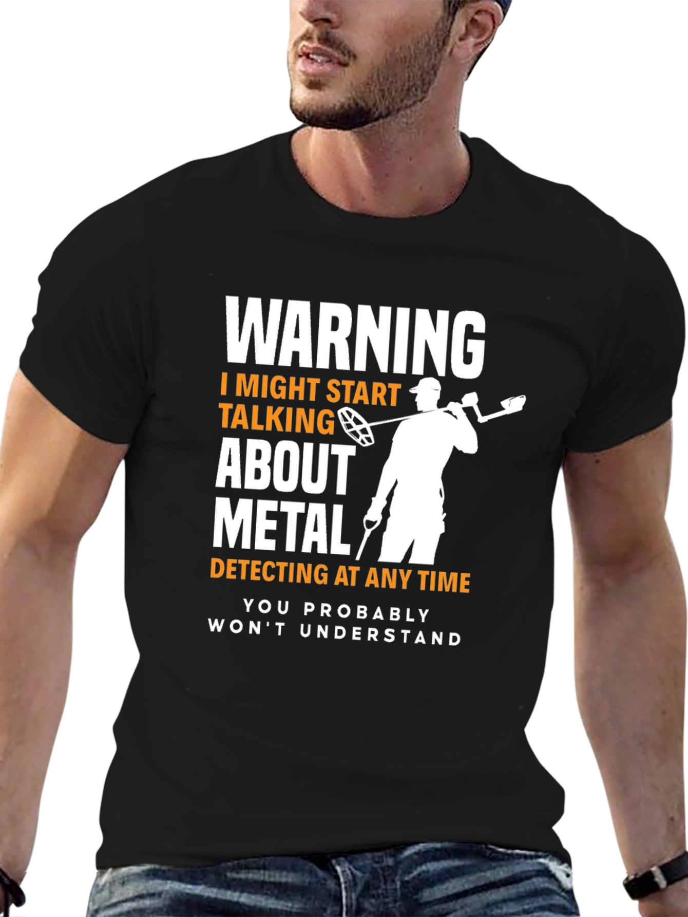 Black Metal Detecting Warning T-Shirt view 6