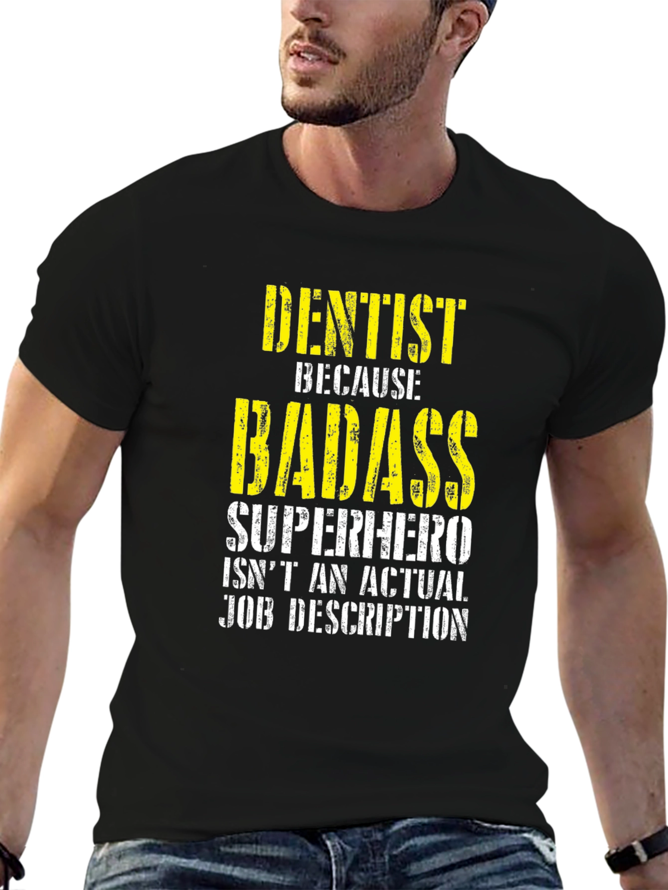 Black Dentist Badass Superhero Job Description T-Shirt view 6