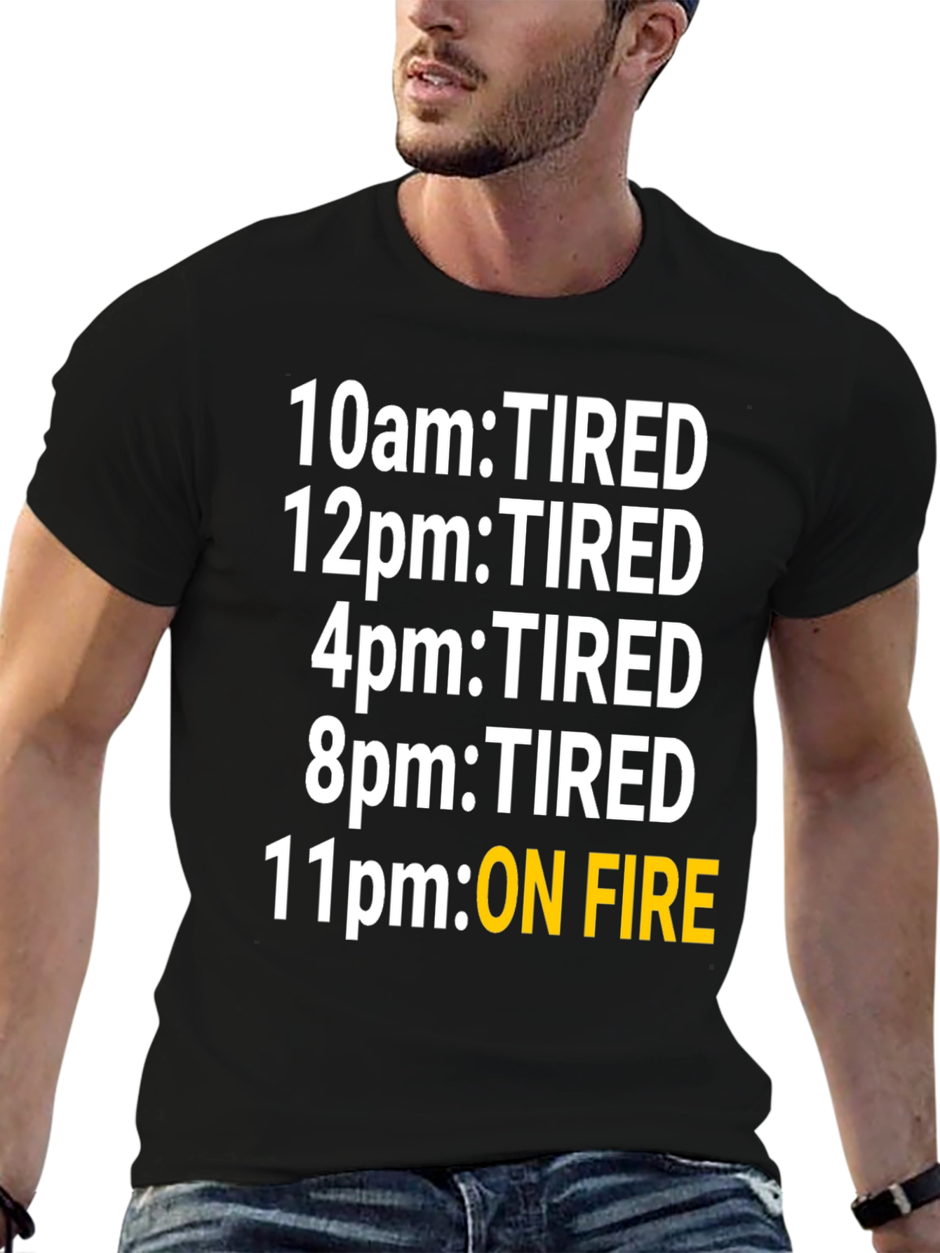 Black Funny Tired Schedule Black T-Shirt view 6