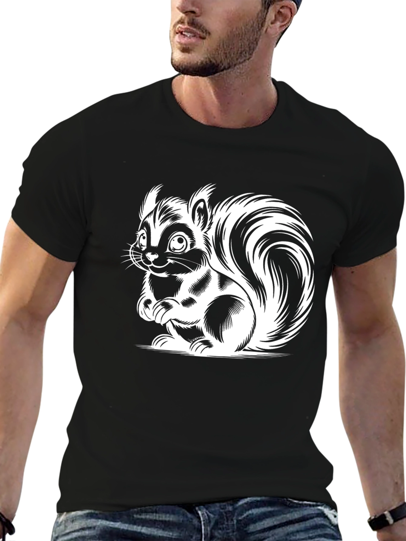 Black Squirrel Graphic Tee - Black Cotton T-Shirt view 6