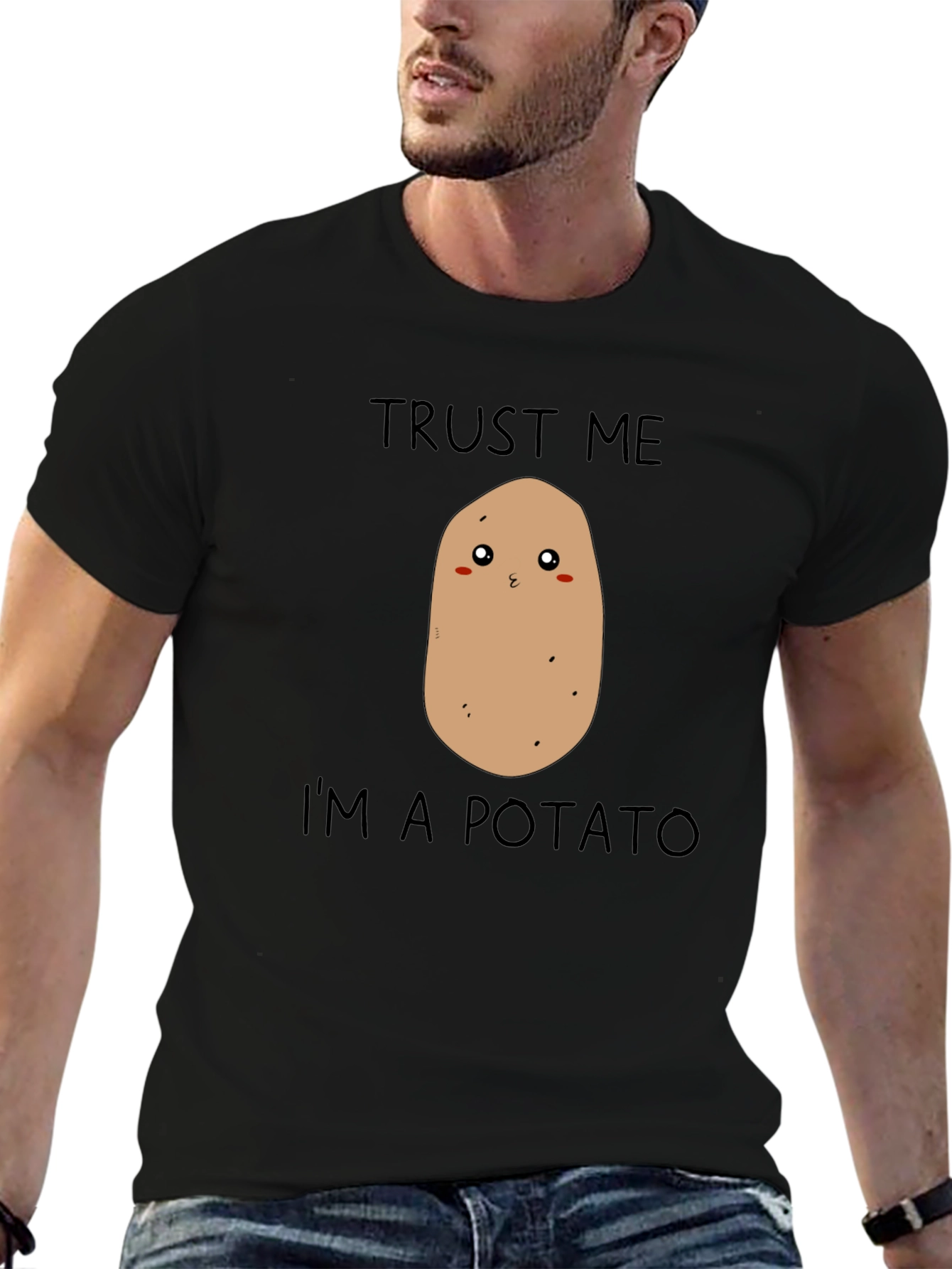 Black Trust Me I'm A Potato Funny Graphic T-Shirt view 6